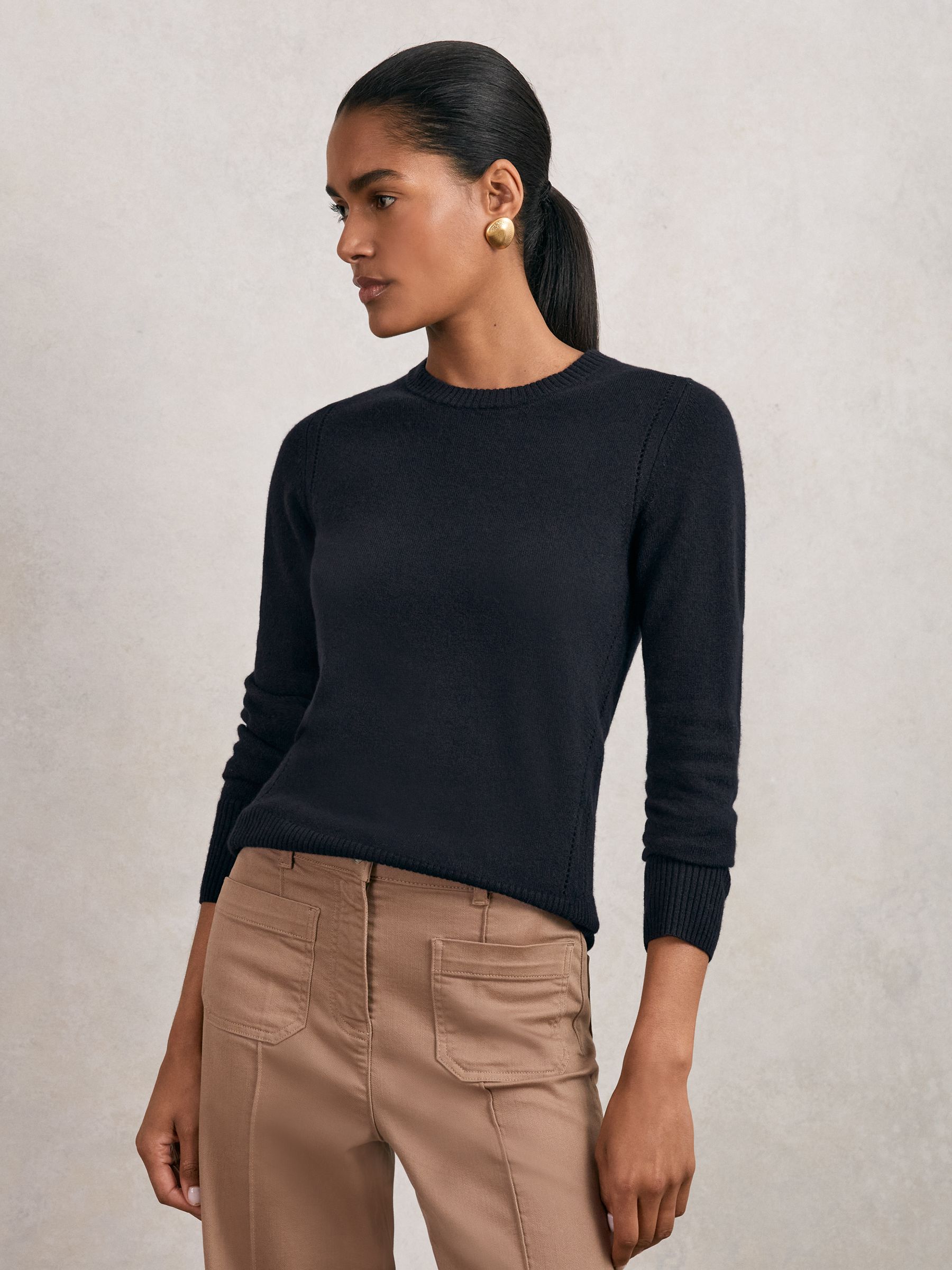 Wool-Blend Open-Stitch Jumper with Cashmere in Navy