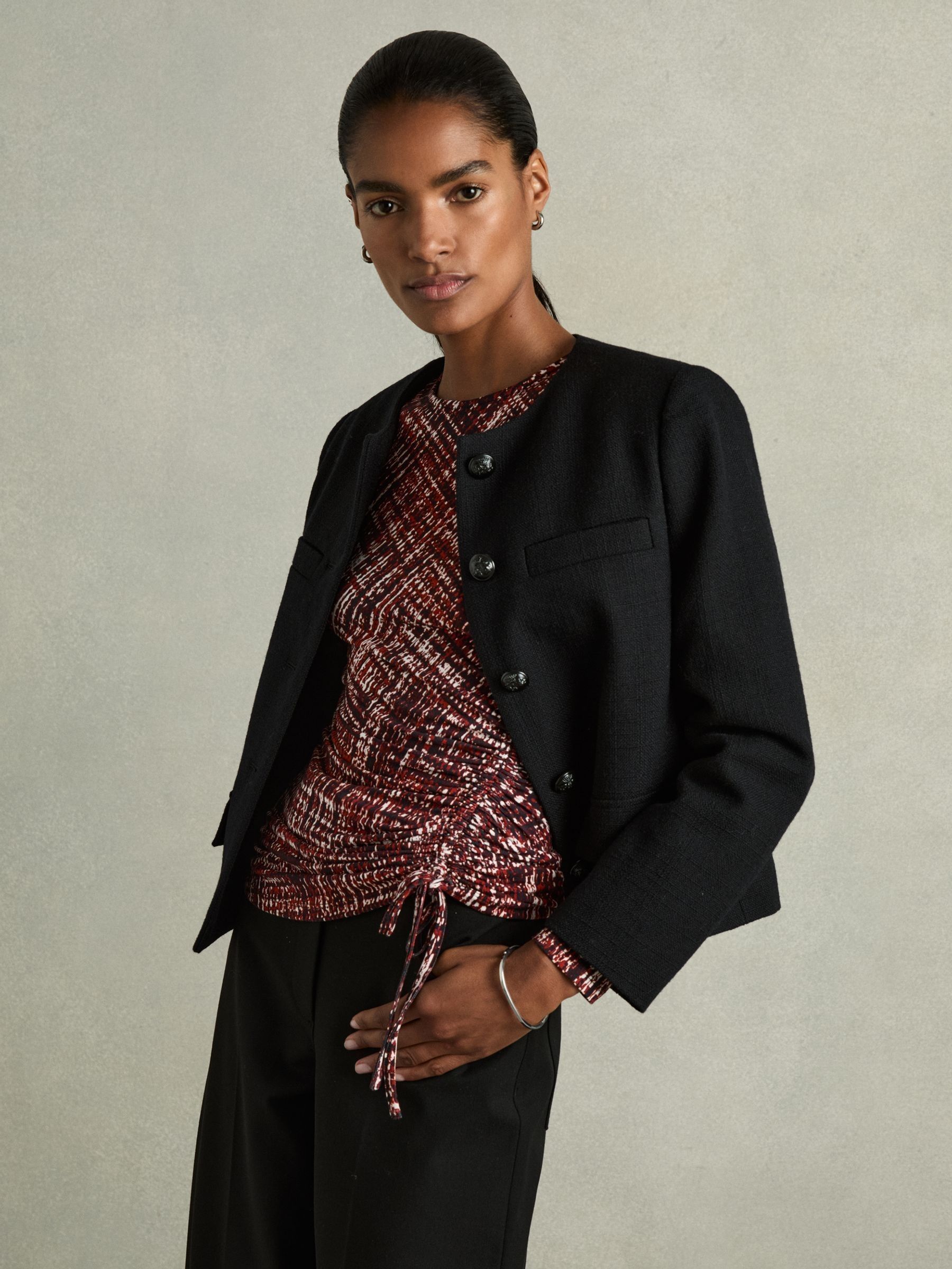 Abstract-Print Ruched-Jersey Top in Red