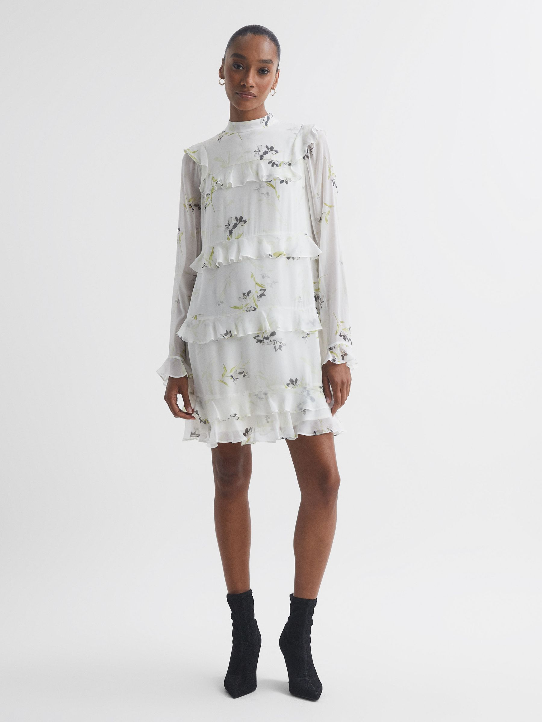 Florere Floral Tiered Mini Dress in Ivory