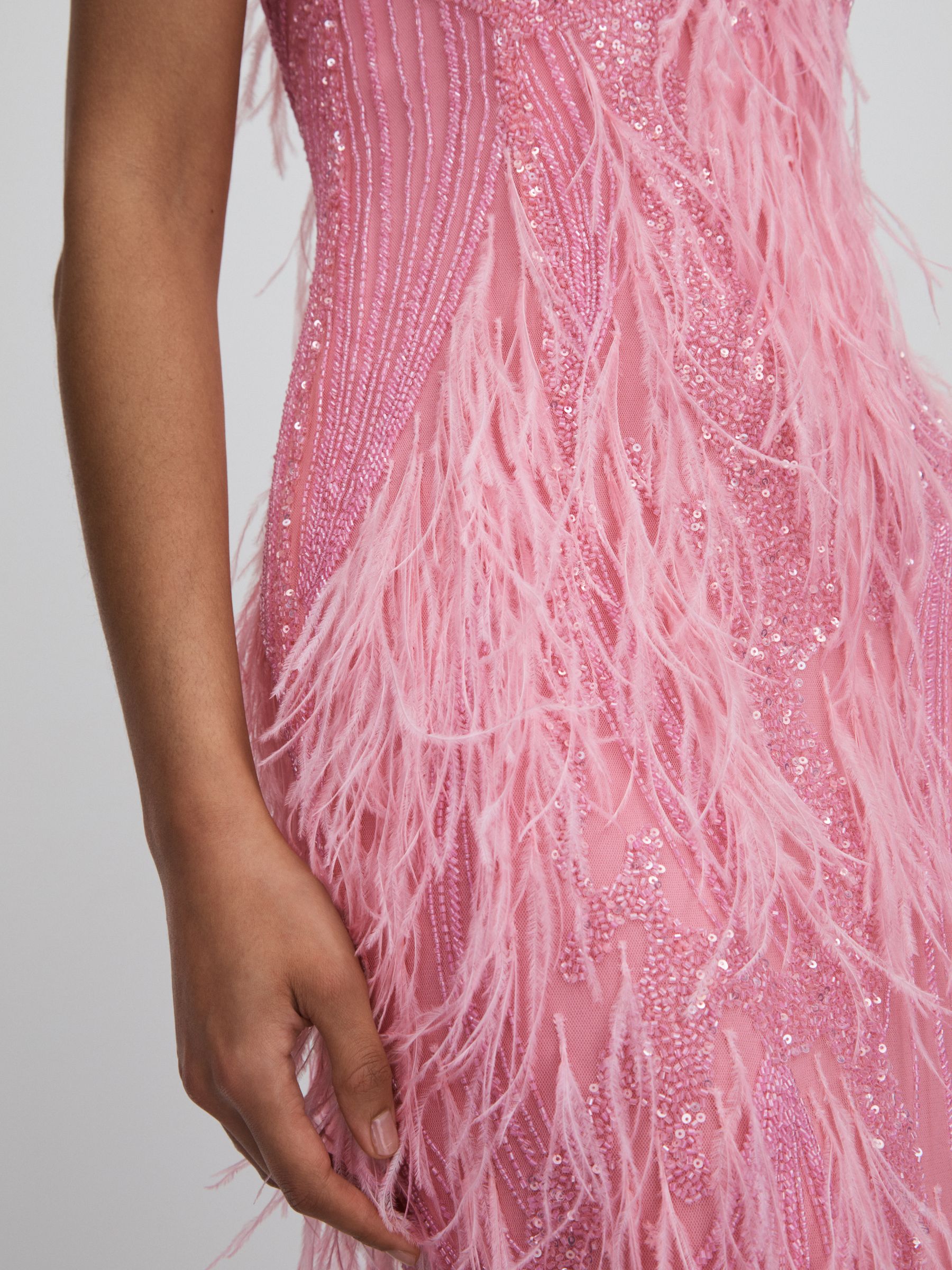 Rachel Gilbert Sequin Feather Midi Dress in Orchid