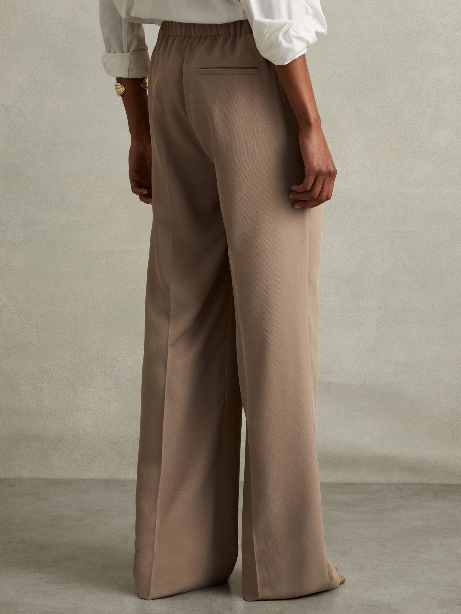 Petite Half-Elasticated Wide Leg Trousers in Mink Neutral