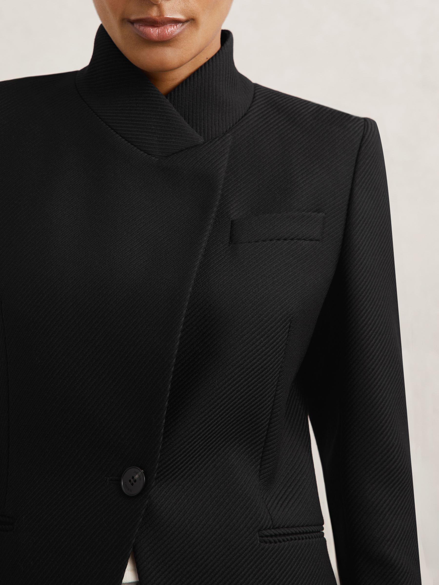 Wool-Blend Wrapover Blazer in Black