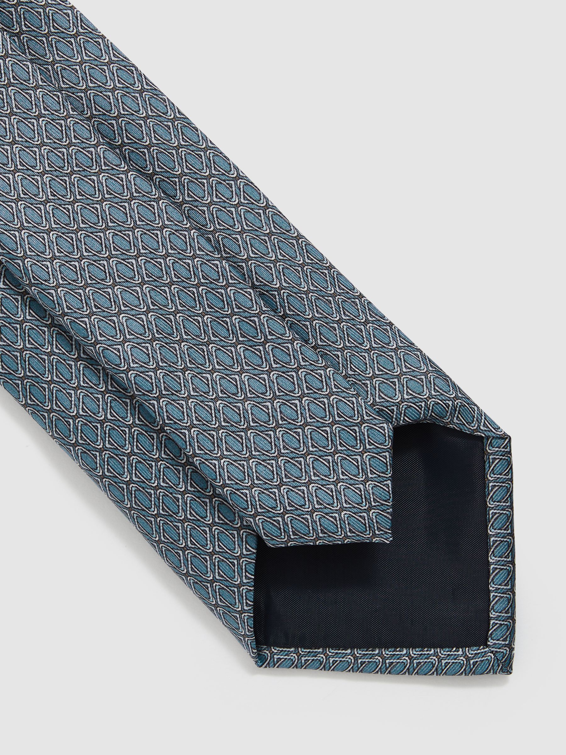 Silk Geometric-Print Tie in Soft Blue