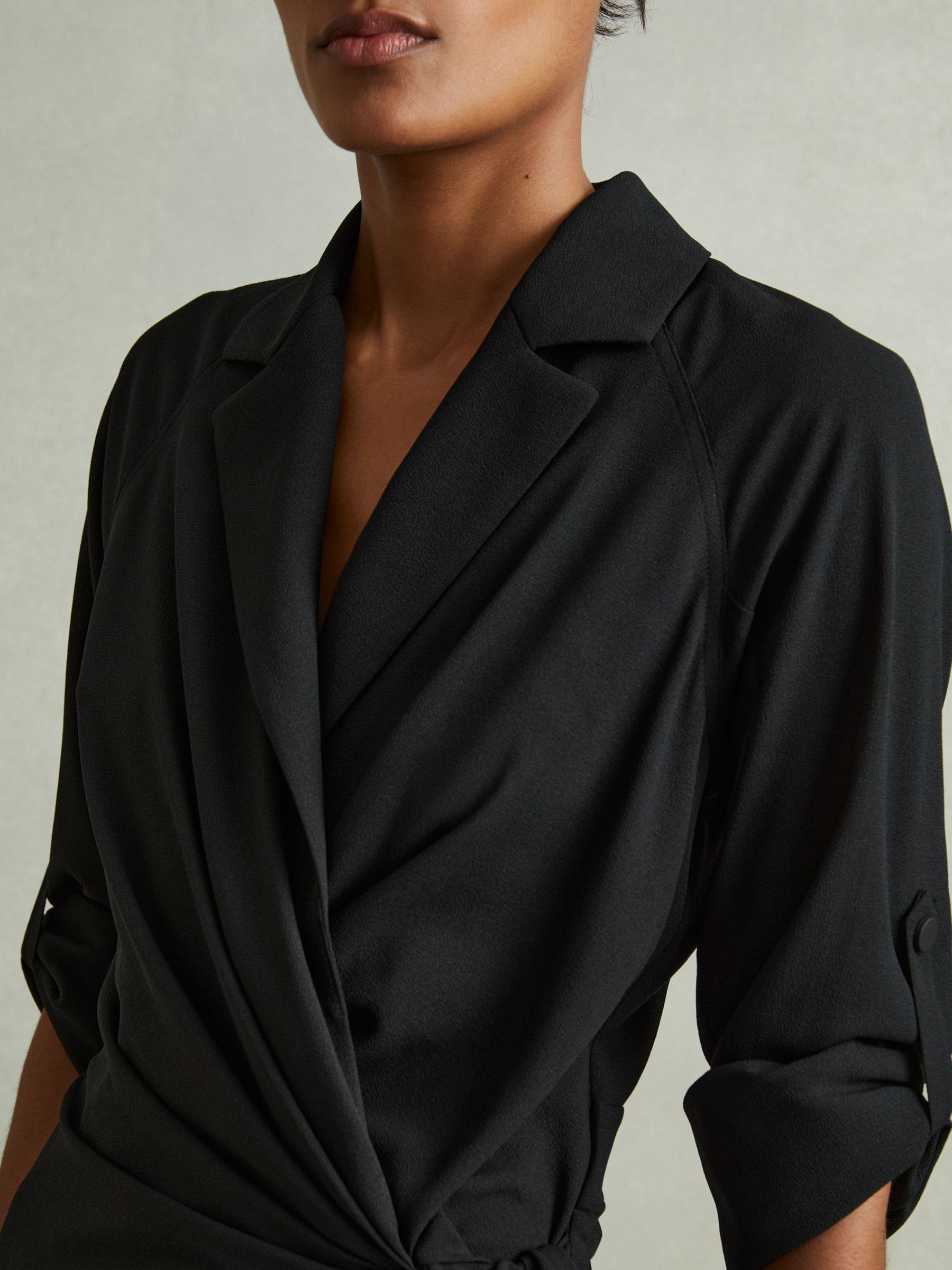 Wrap Front Twist Detail Midi Dress in Black