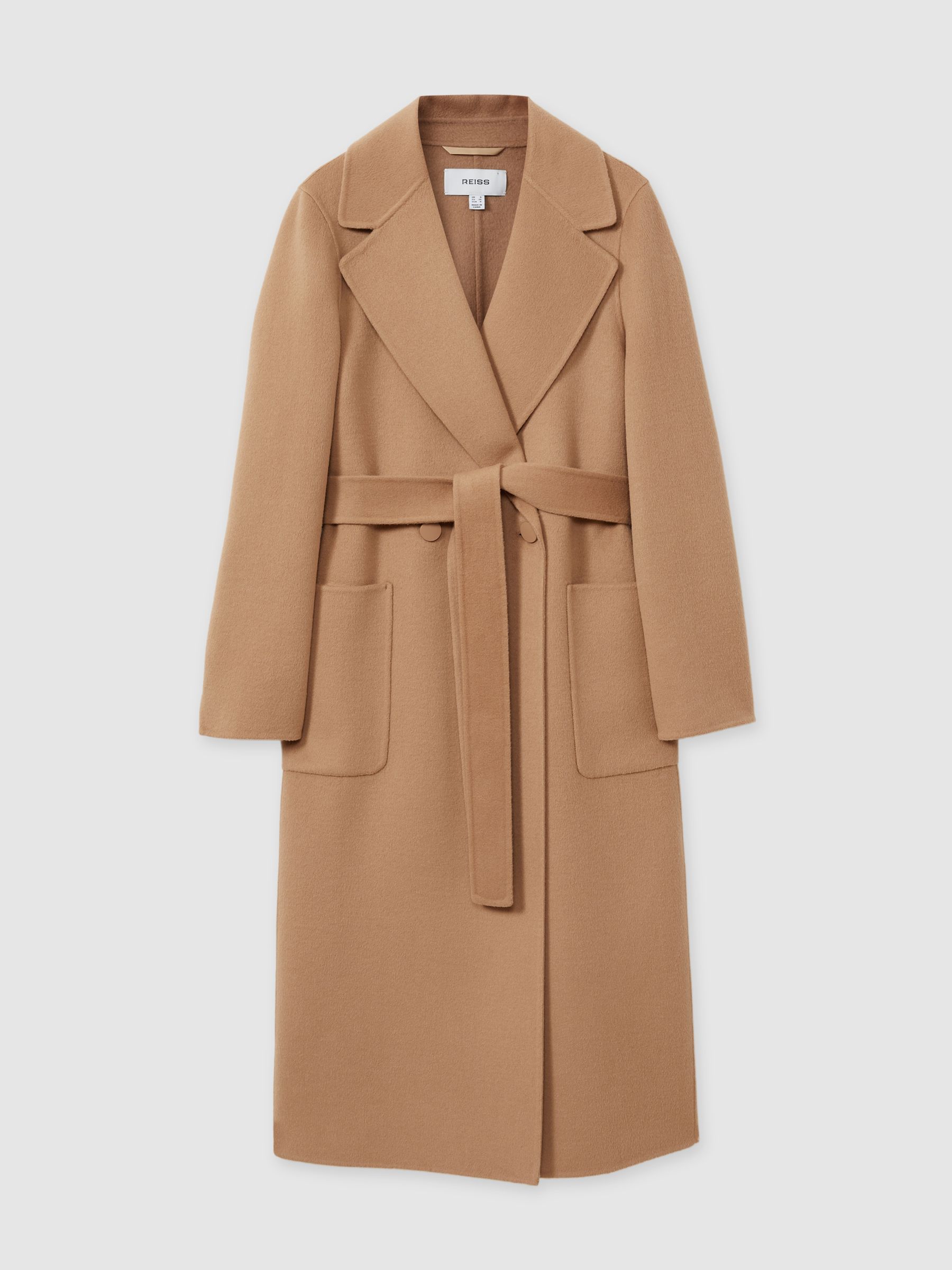 Wool Blend Double Breasted Blindseam Coat in Light Camel
