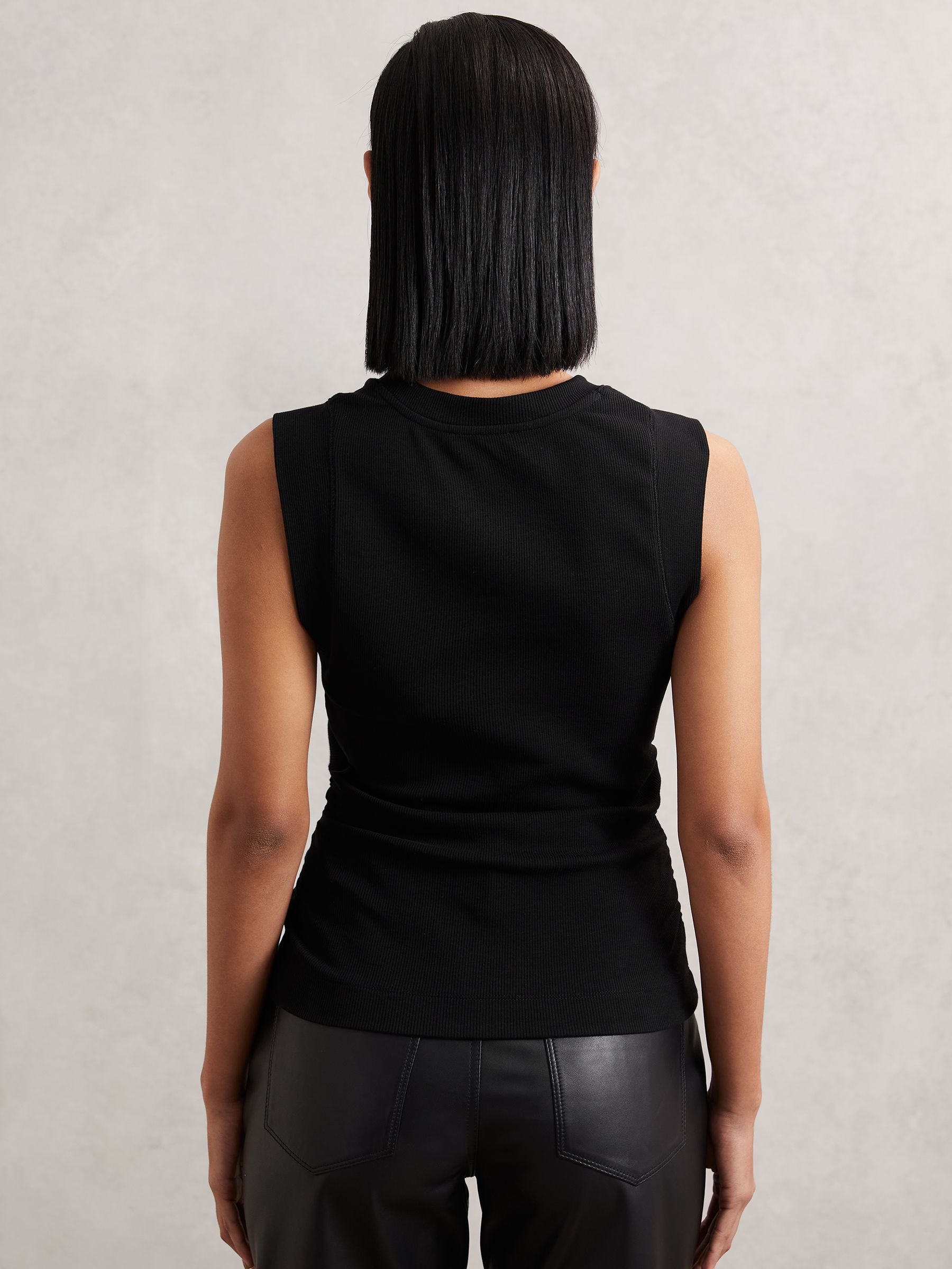 Ribbed Ruched Waist Vest in Black