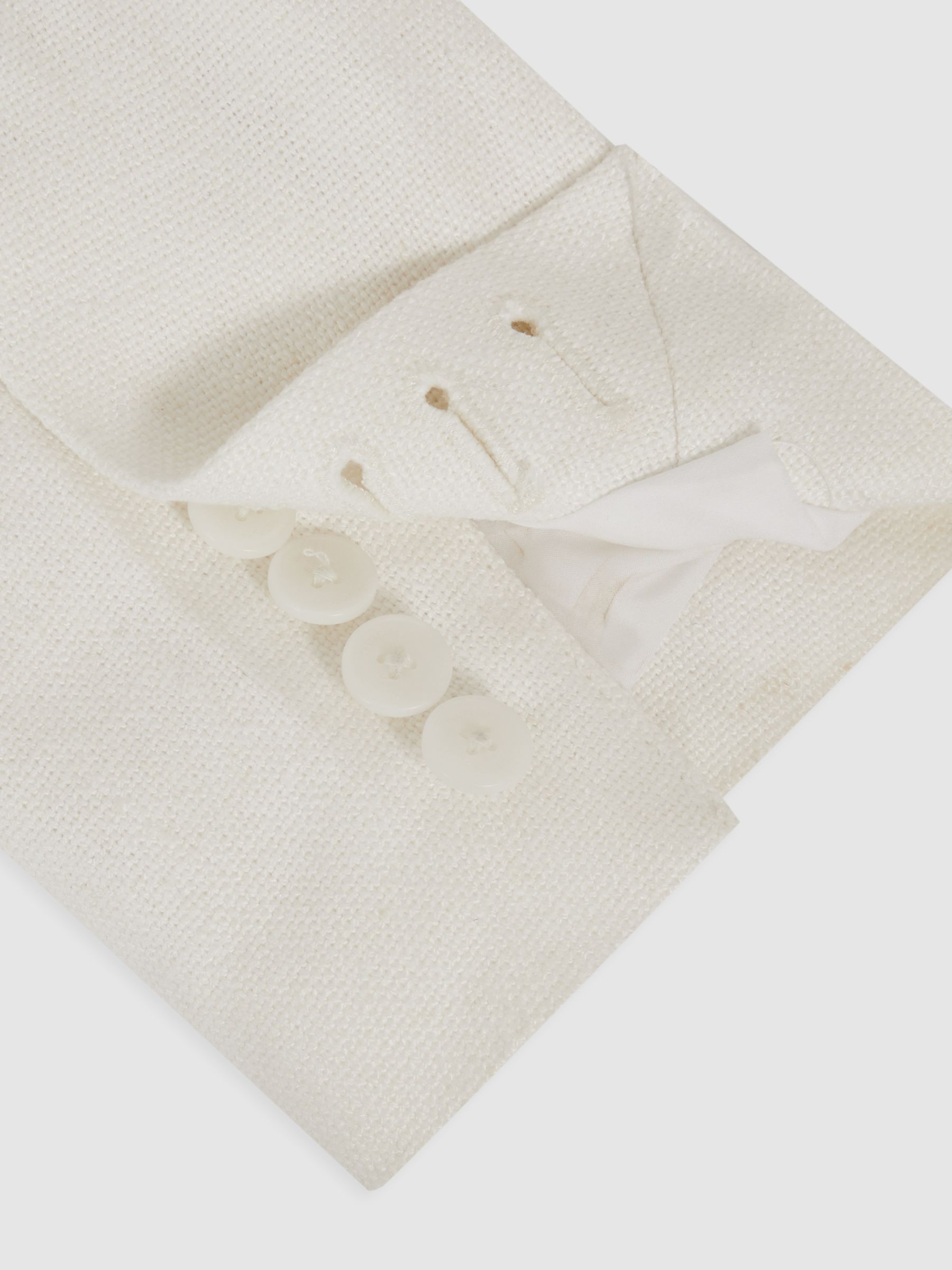 Linen-Blend Double-Breasted Suit Jacket in White