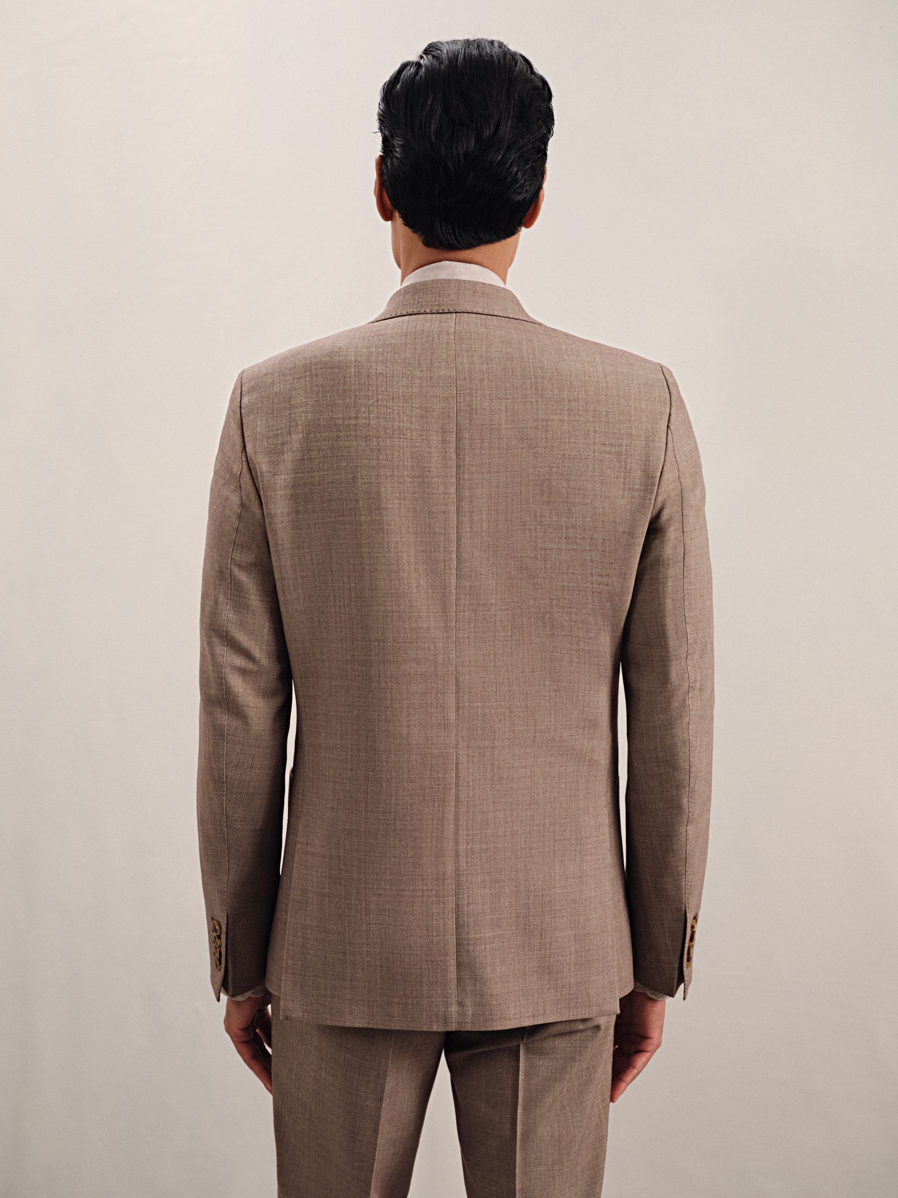 Double-Breasted Textured Suit Blazer With Wool Slim-Fit in Brown