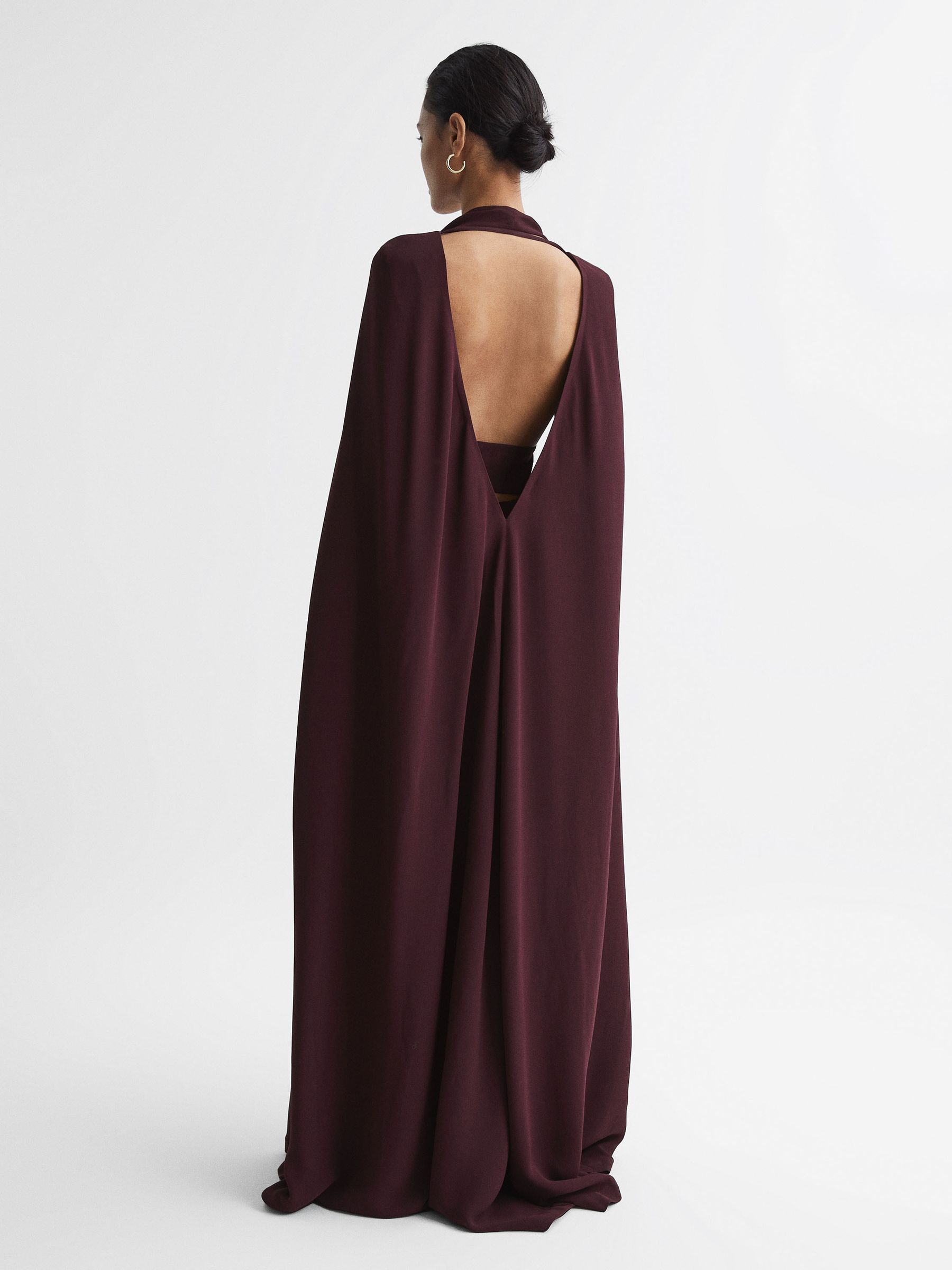 Maxi Dress With Cape in Burgundy