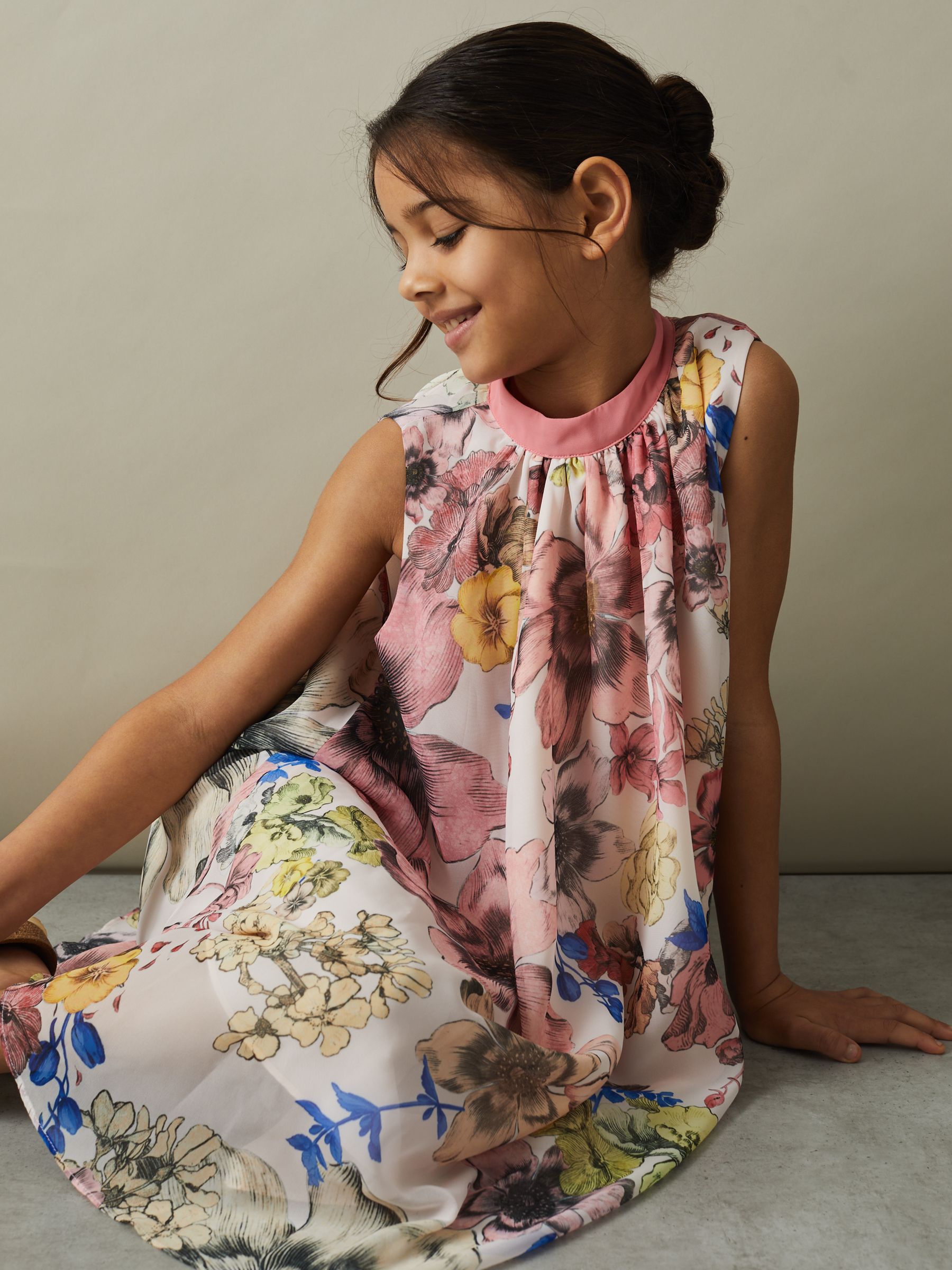 4-9 yrs Floral Print Halter Neck Dress in Pink Print