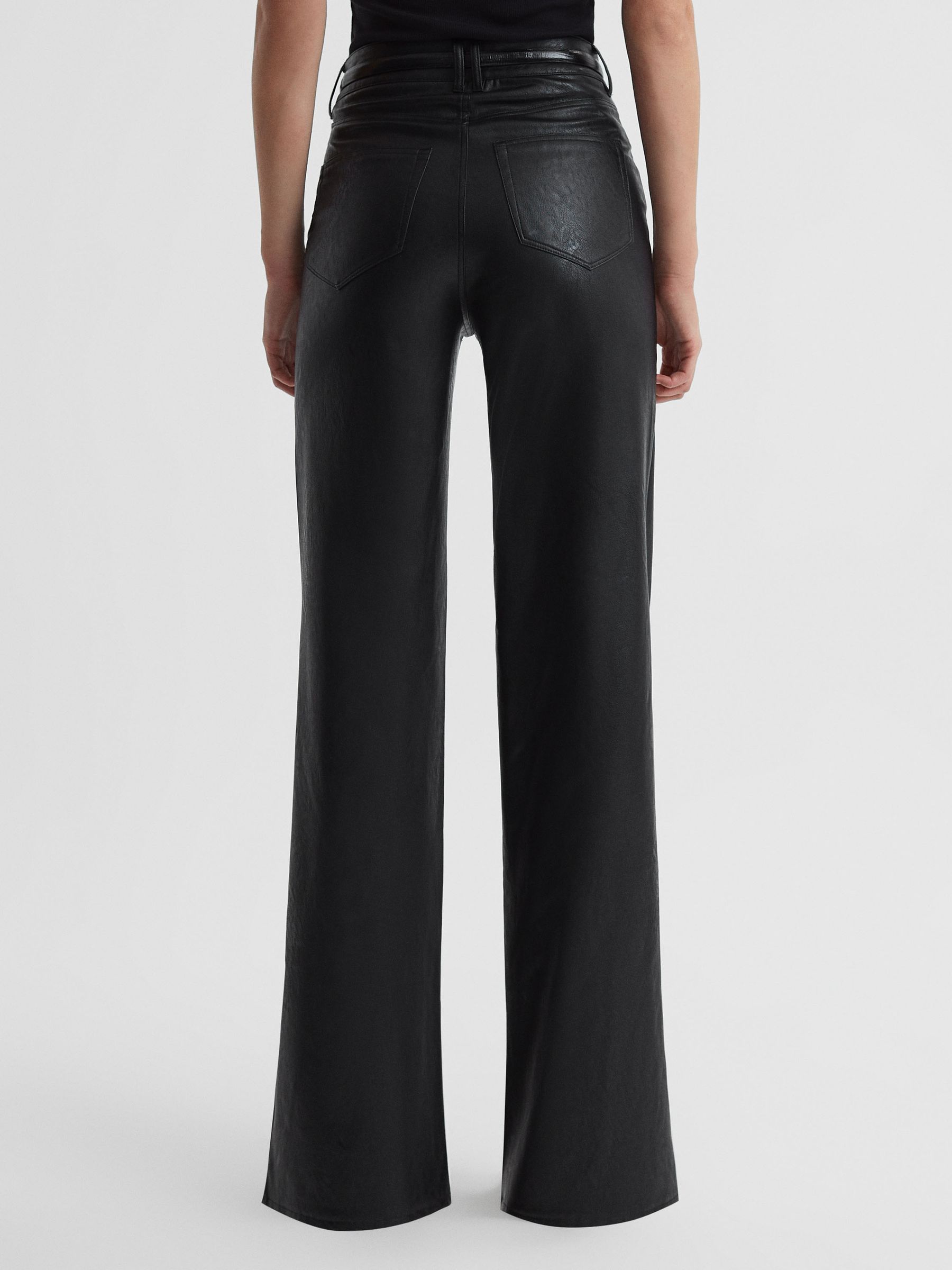 Paige High Rise Leather-Look Wide Leg Jeans in Black