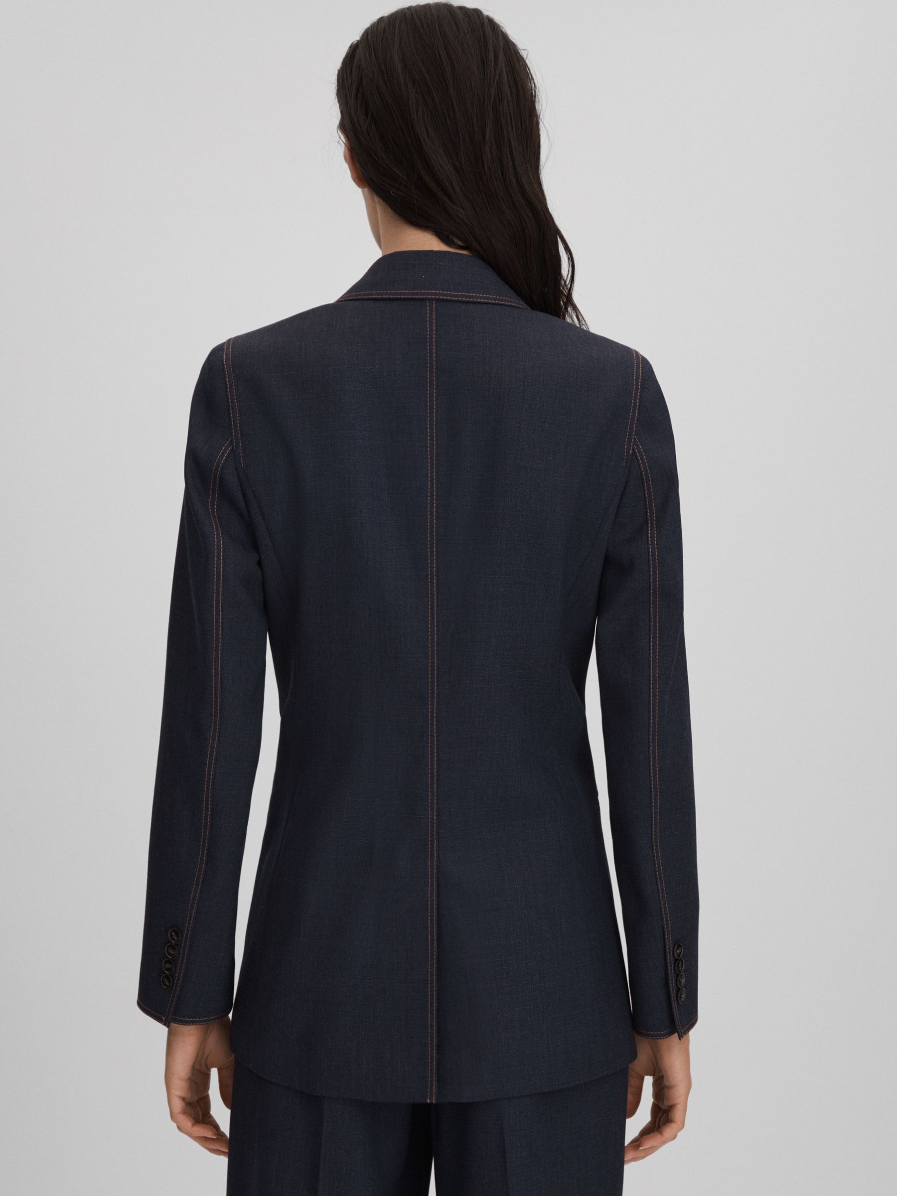 Wool Blend Denim Look Suit Blazer in Navy