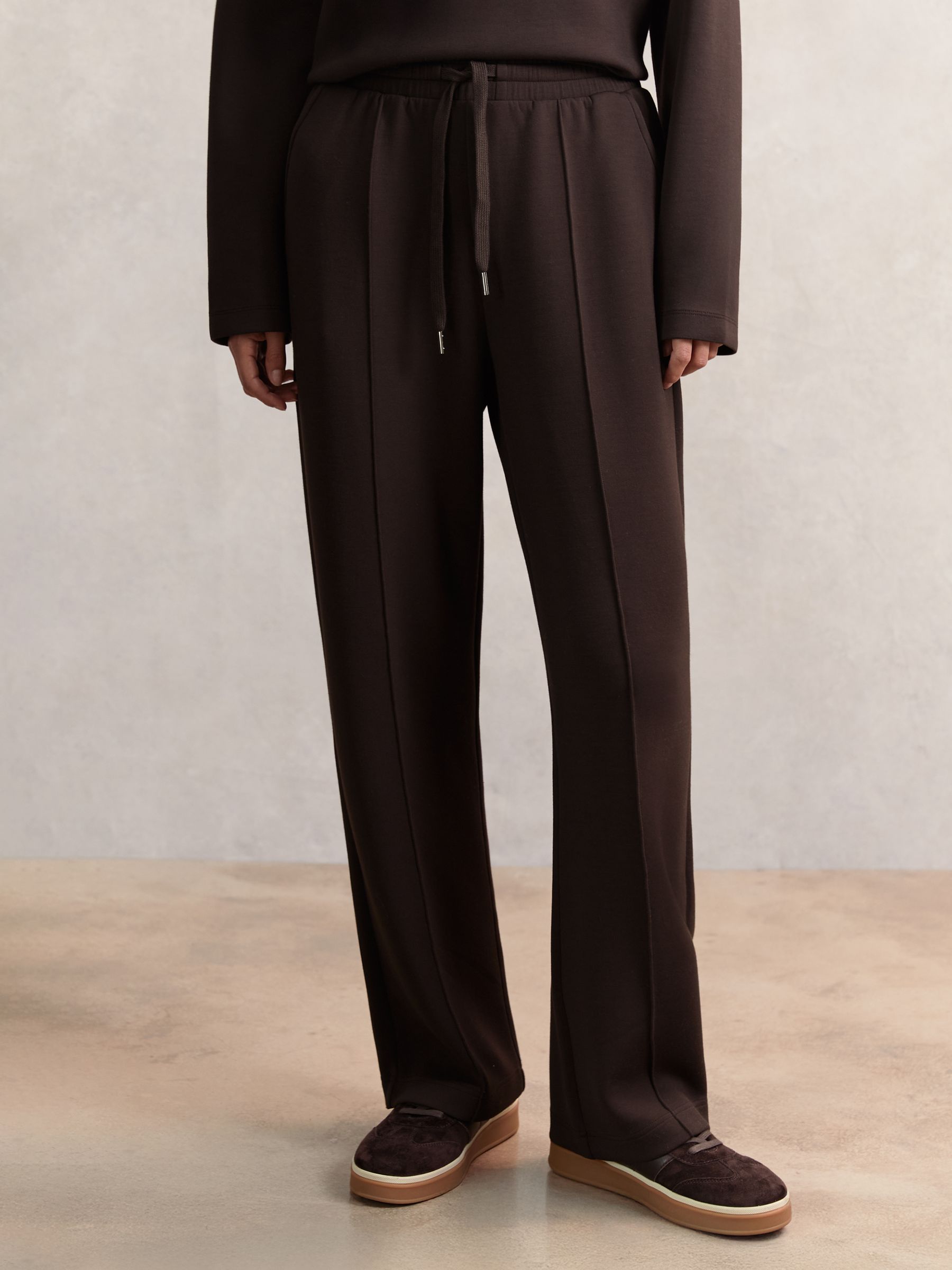 Modal-Blend Interlock Wide-Leg Joggers in Dark Chocolate Brown