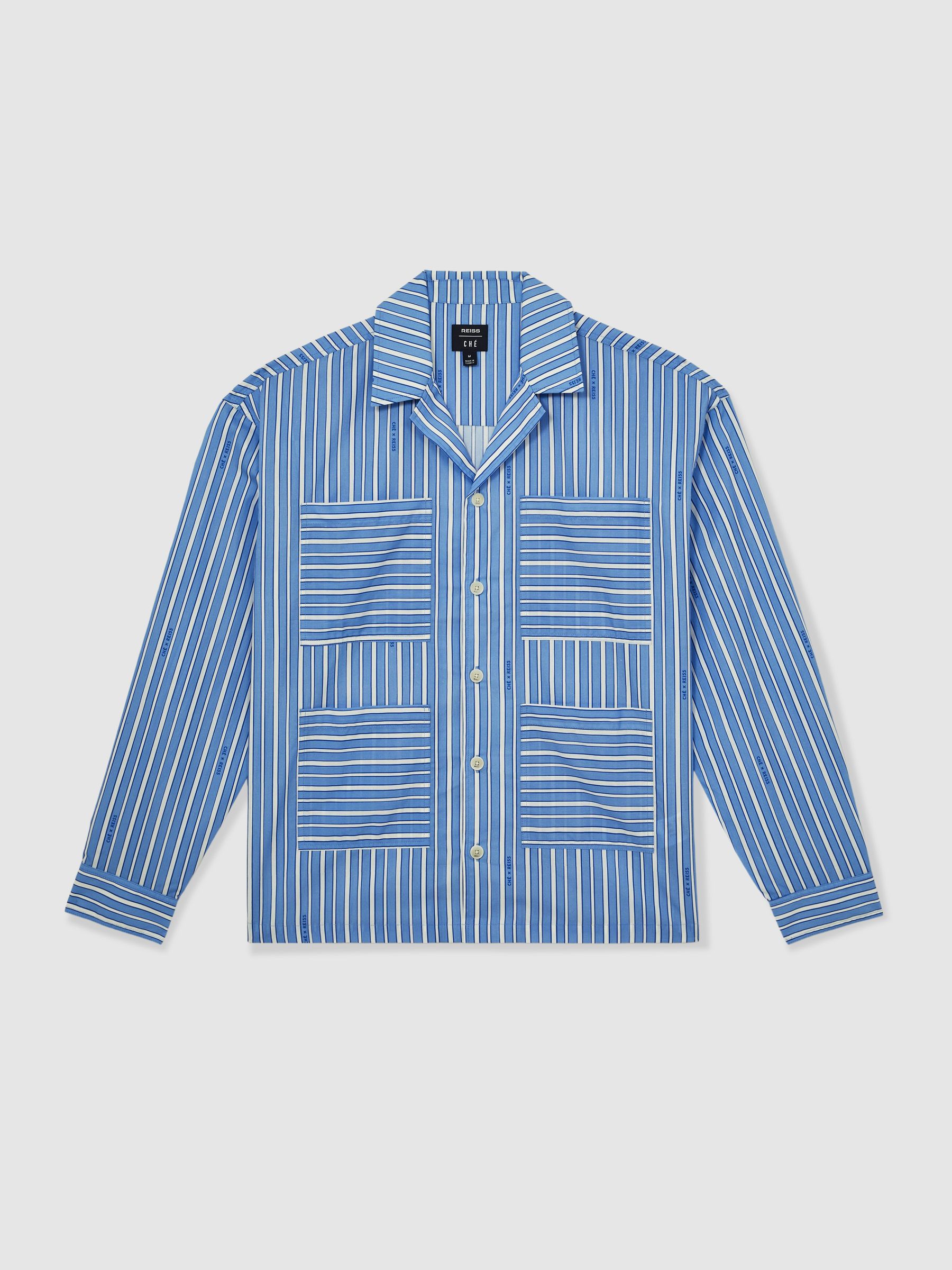 Reiss | Ché Poplin Stripe Pocket Shirt in Bright Blue/White