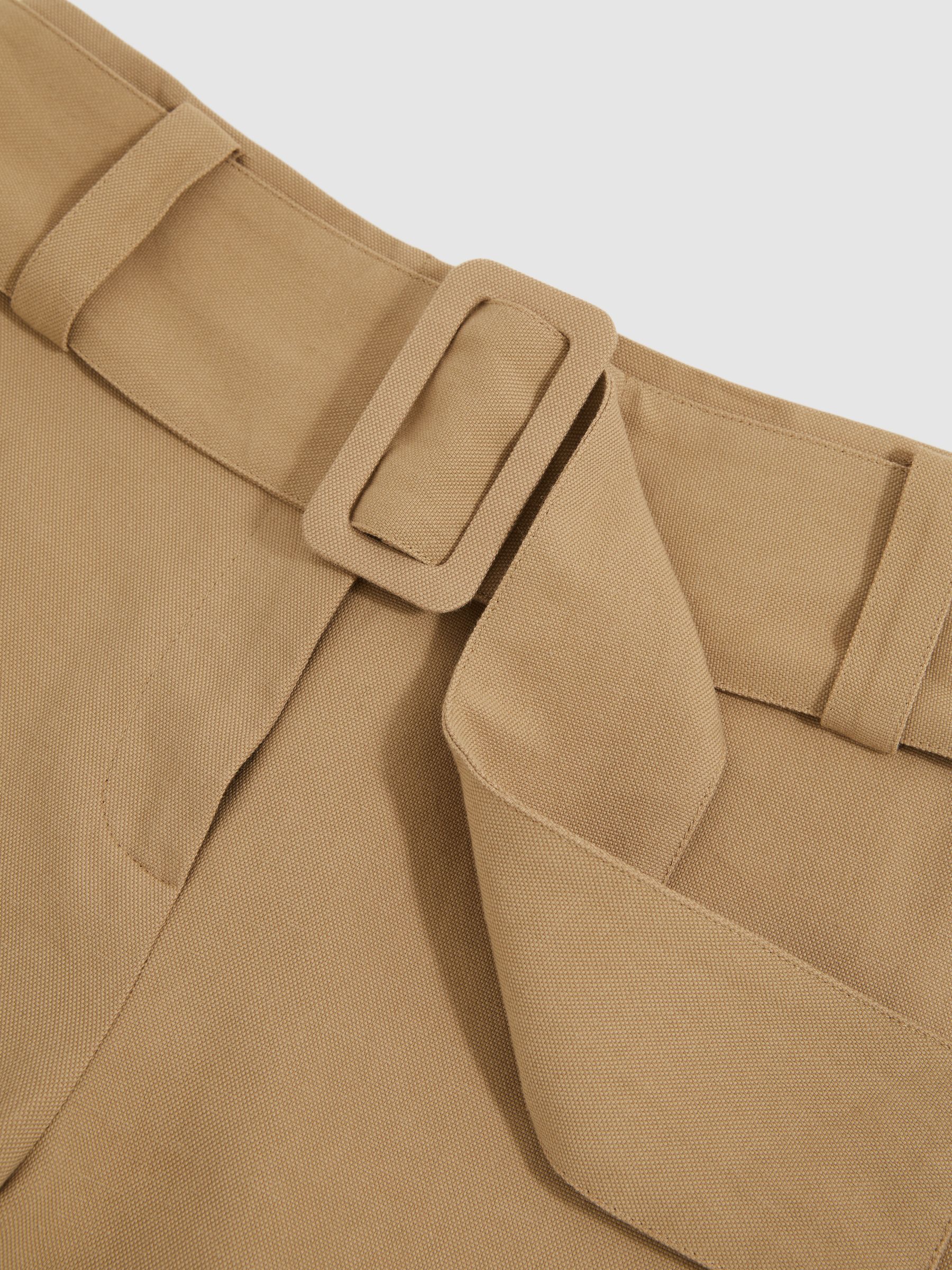 Cotton-Blend Belted Shorts With Linen in Camel