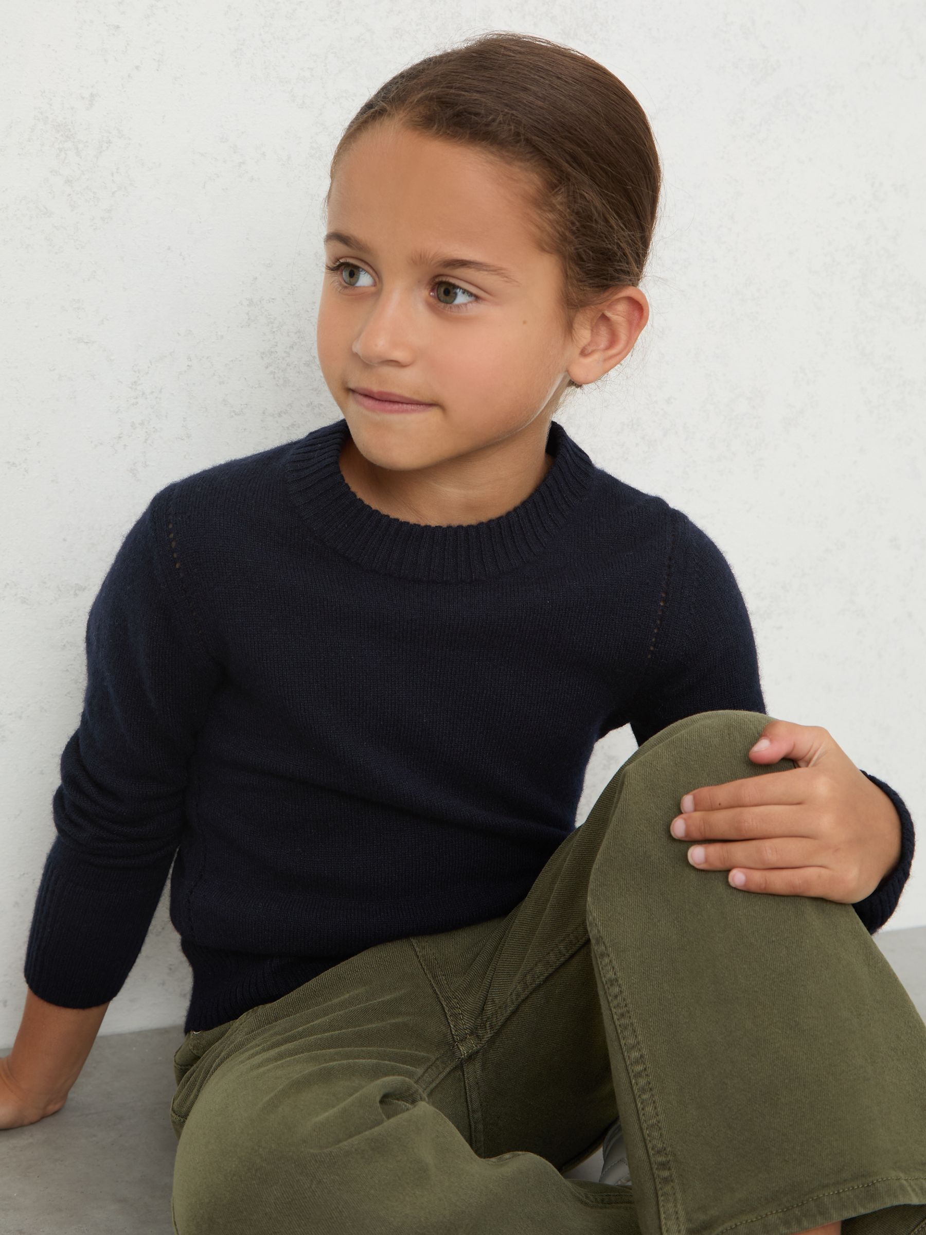 3-9 yrs Wool-Blend Open-Stitch Jumper with Cashmere in Navy