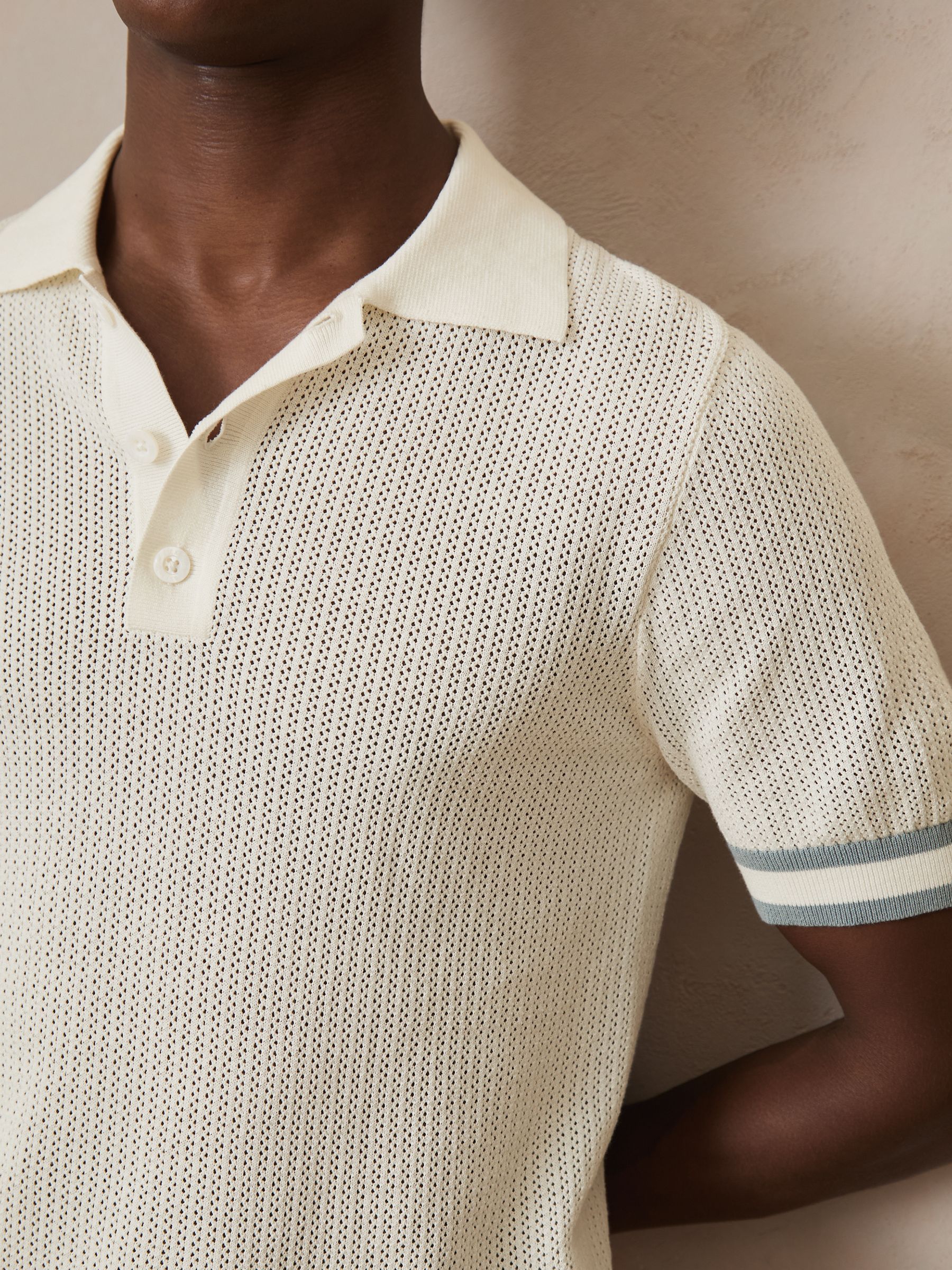 Reiss | Ché Cotton Knit Polo Shirt in White