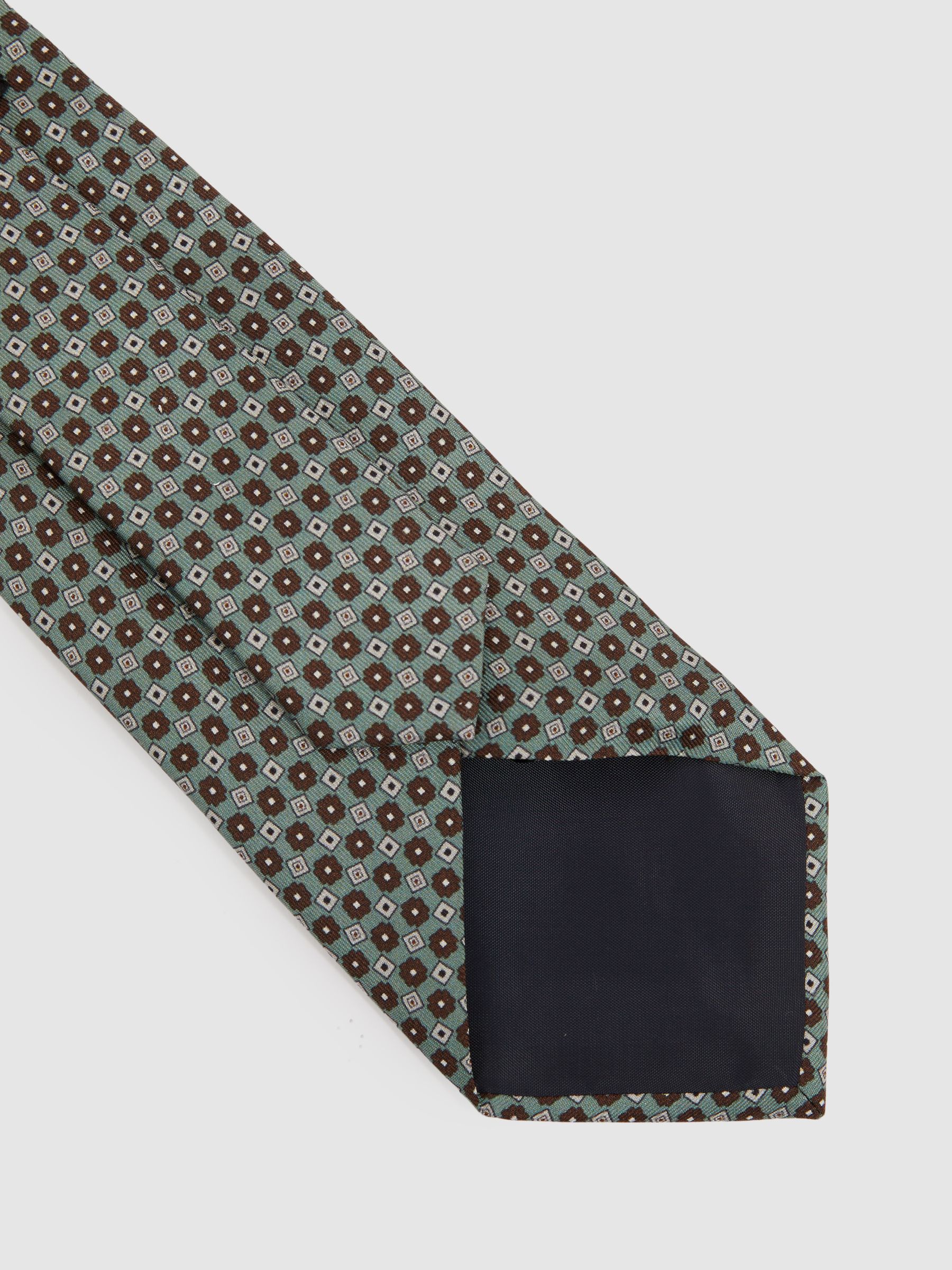 Silk Floral Print Tie in Light Green