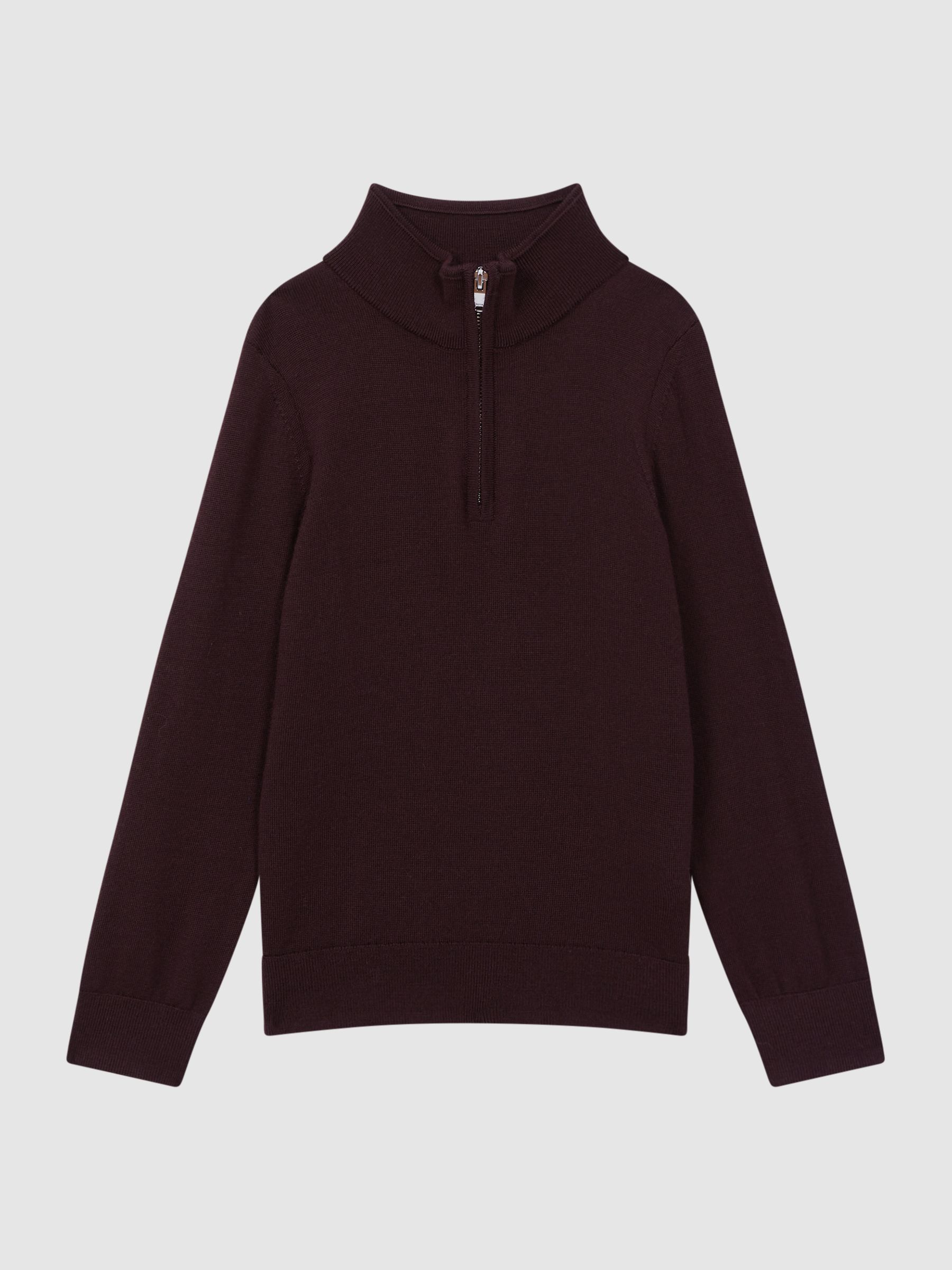 3-9 yrs Merino Wool Zip-Neck Jumper in Bordeaux