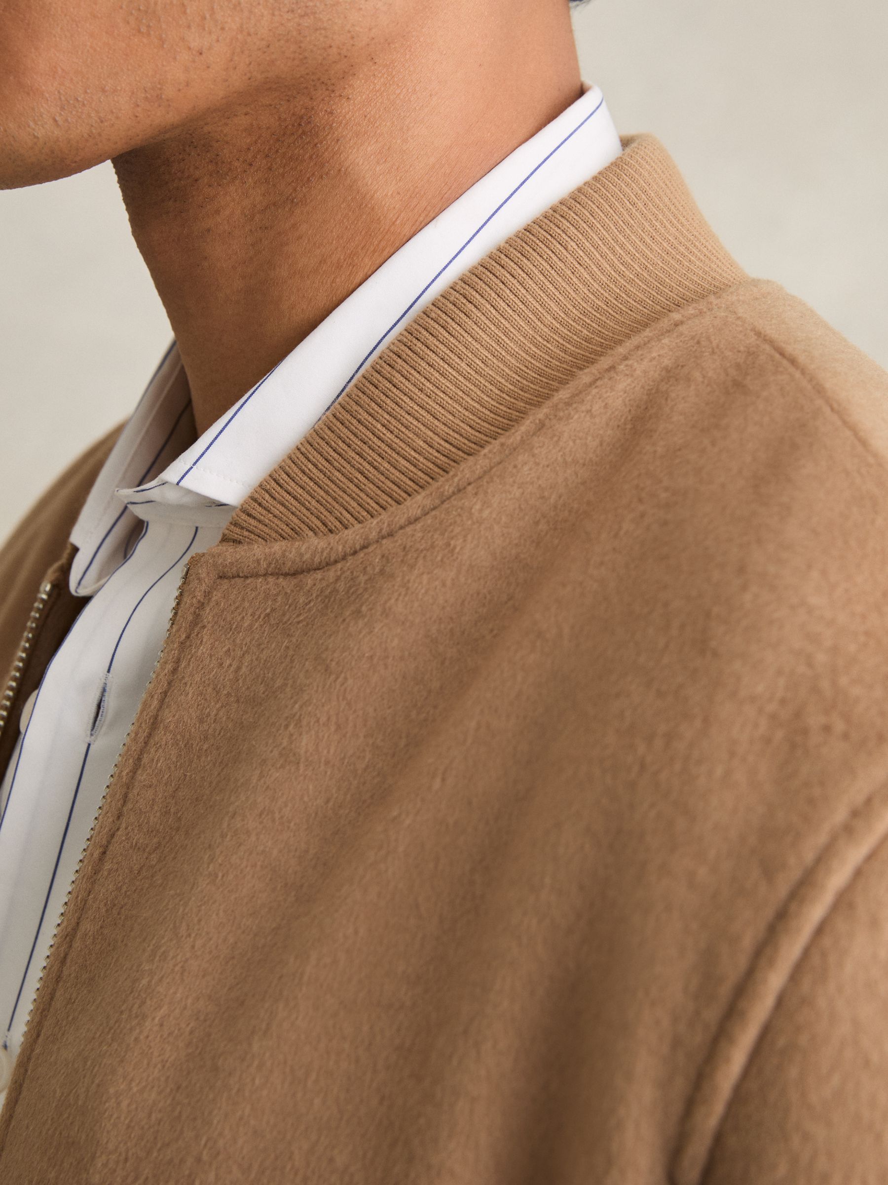 Brushed Wool-Blend Bomber Jacket in Camel