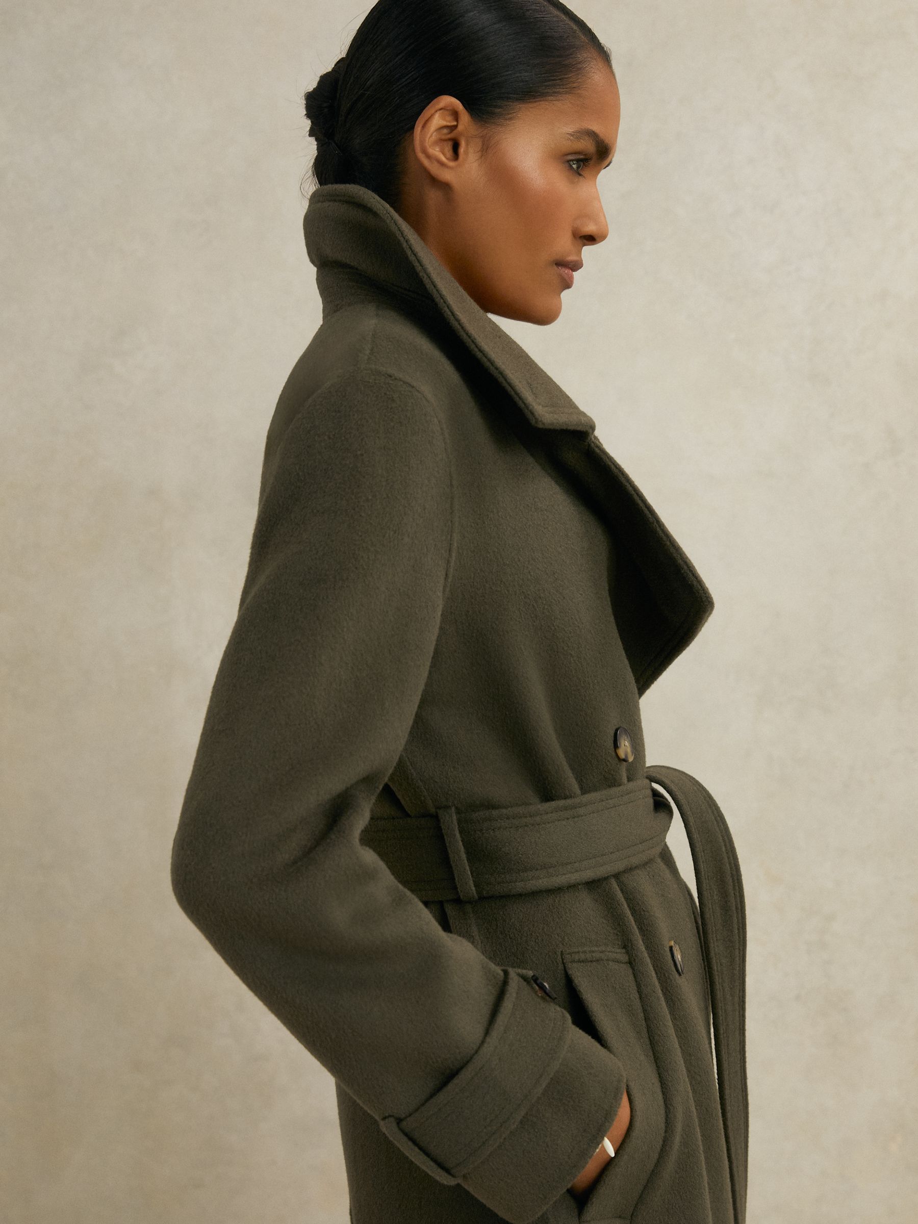 Atelier Wool Belted Blindseam Coat in Khaki