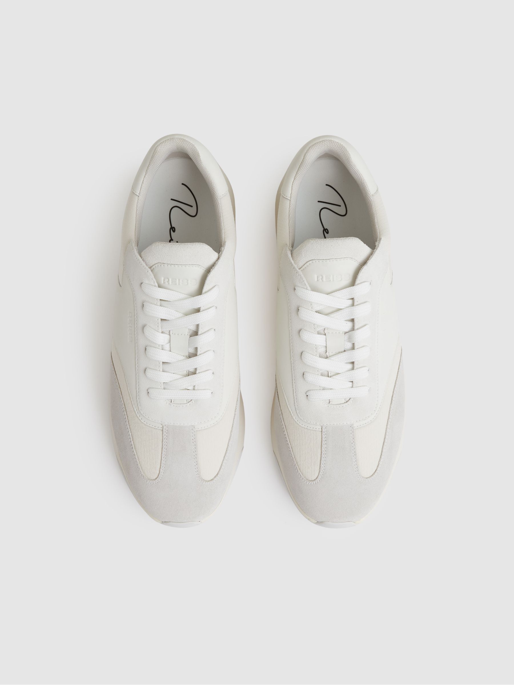 Bonded-Leather Suede Running Trainers in White