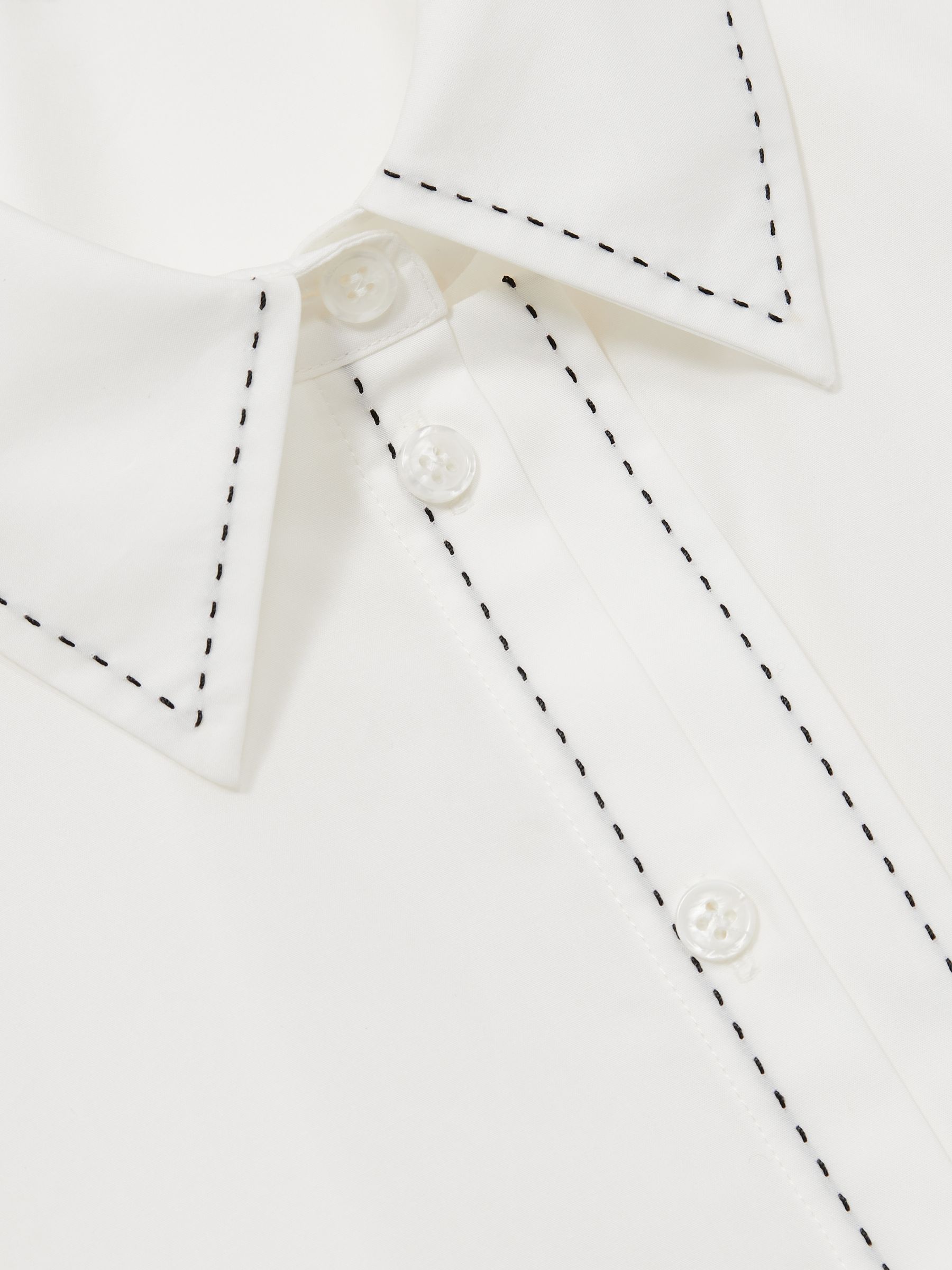 Cotton Topstitched Button-Through Shirt in White