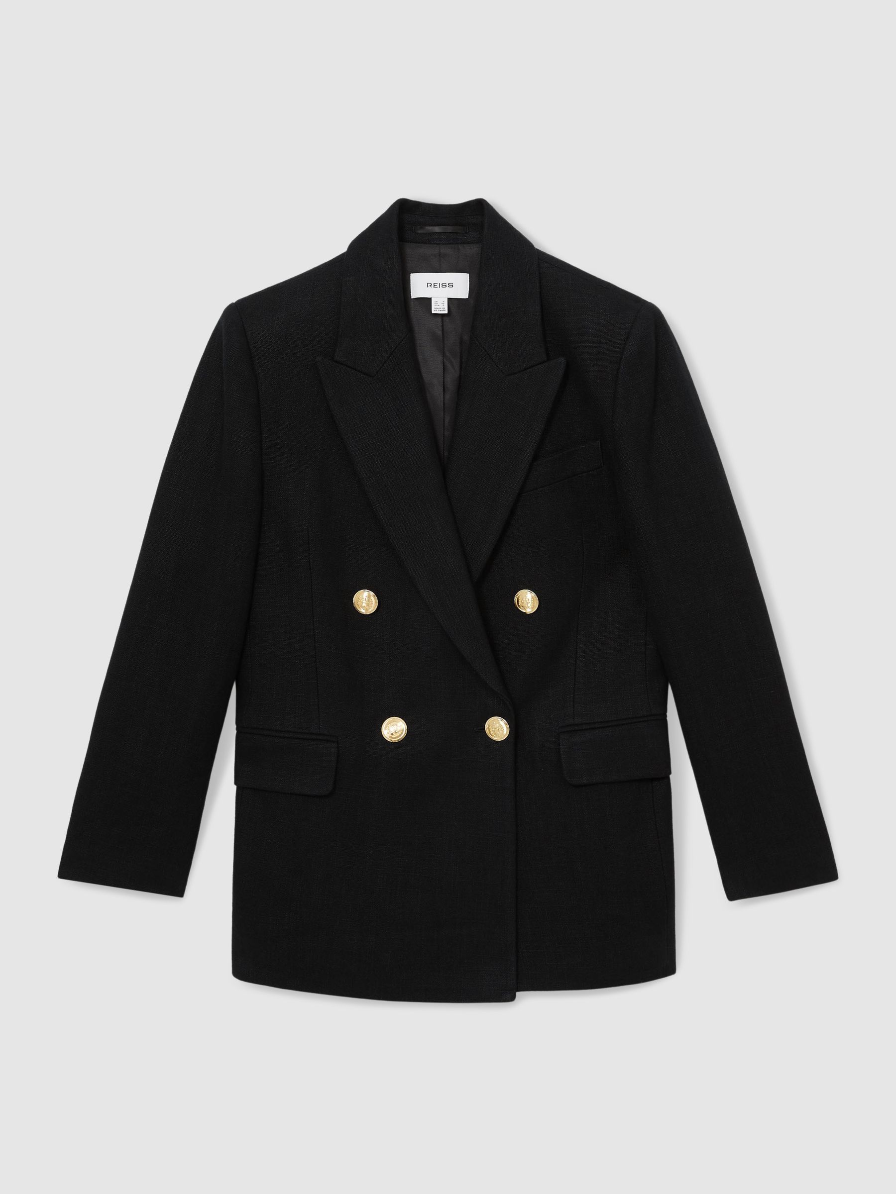 Oversized Double-Breasted Blazer Linen-Blend in Black