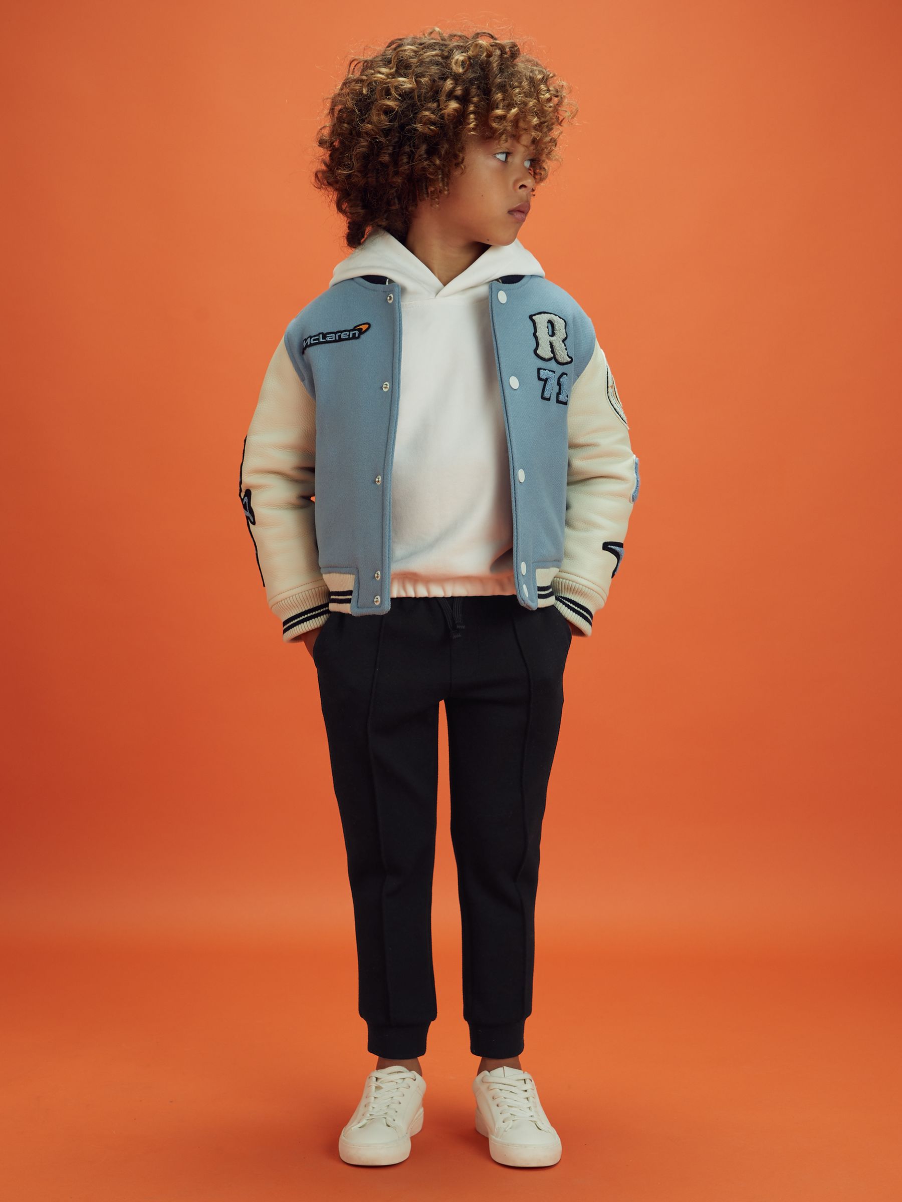 3-9 yrs McLaren F1 Leather Varsity Jacket in Airforce Blue/Ecru