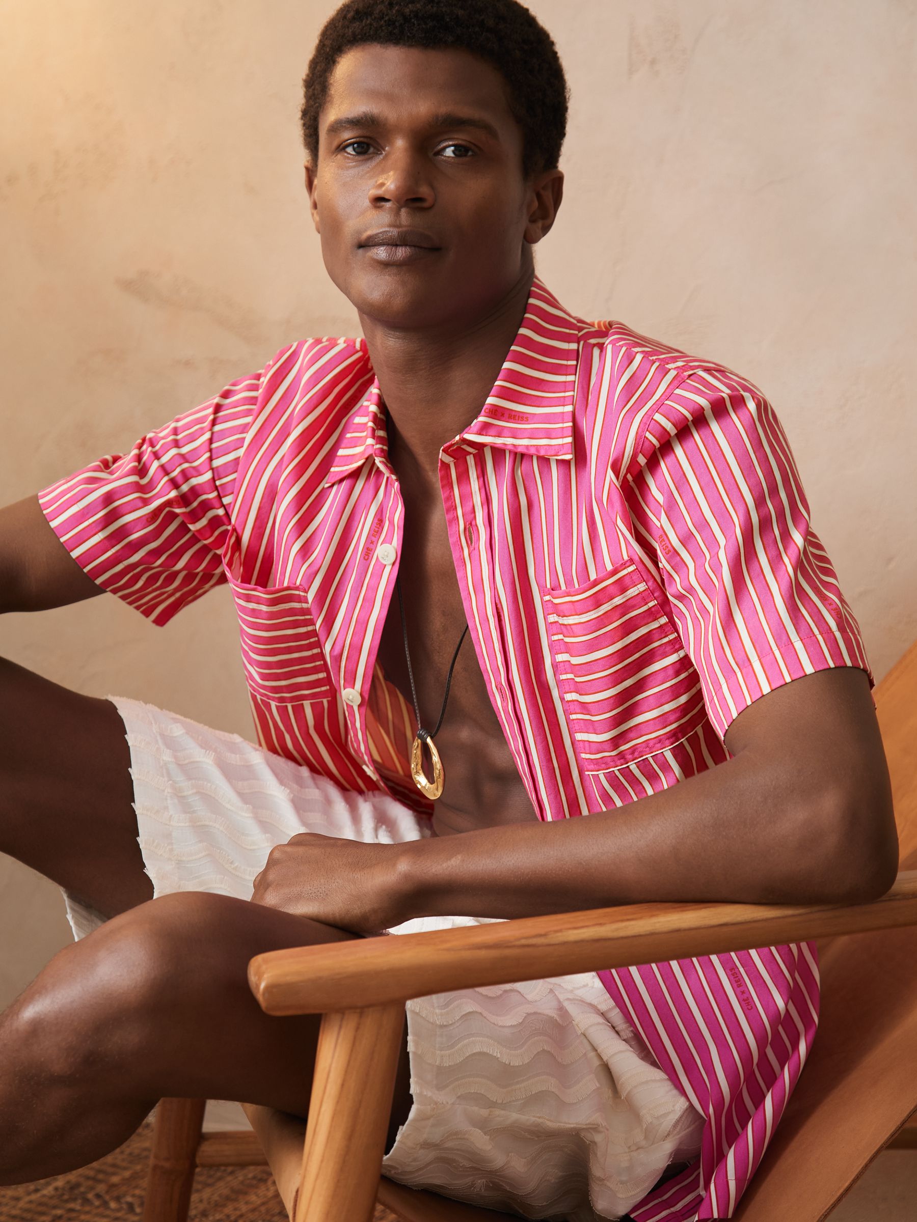 Reiss | Ché Poplin Stripe Shirt in Soft Pink/White