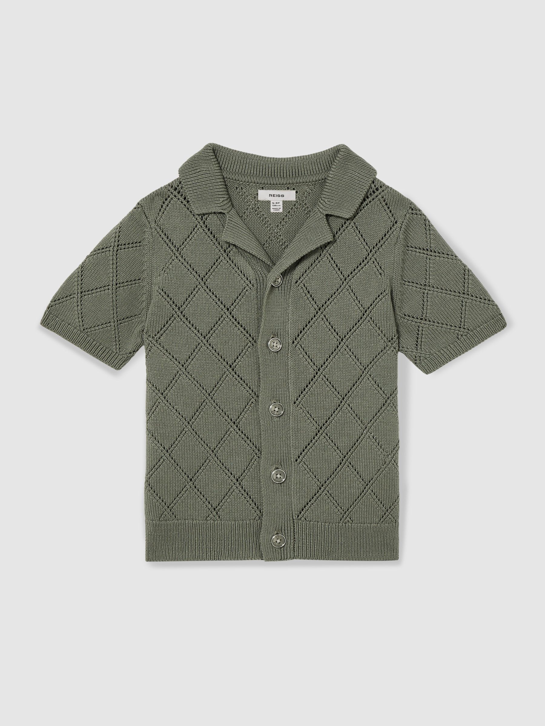 9-13 yrs Cotton Blend Diamond Knit Shirt in Dark Sage