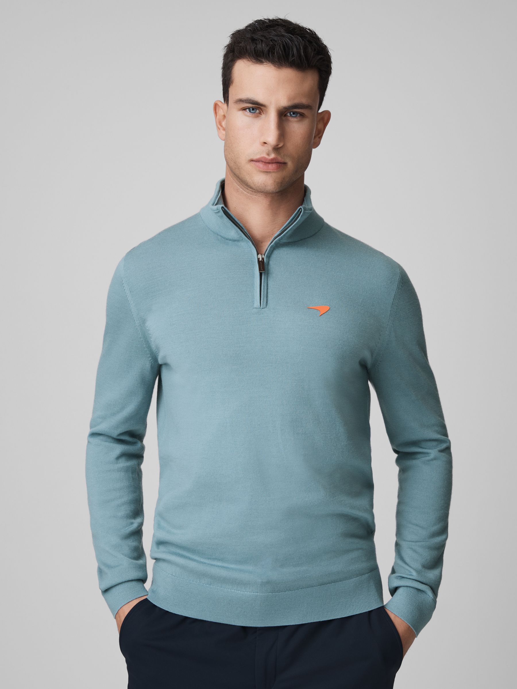 McLaren F1 Merino Half-Zip Funnel Neck Jumper in Soft Blue