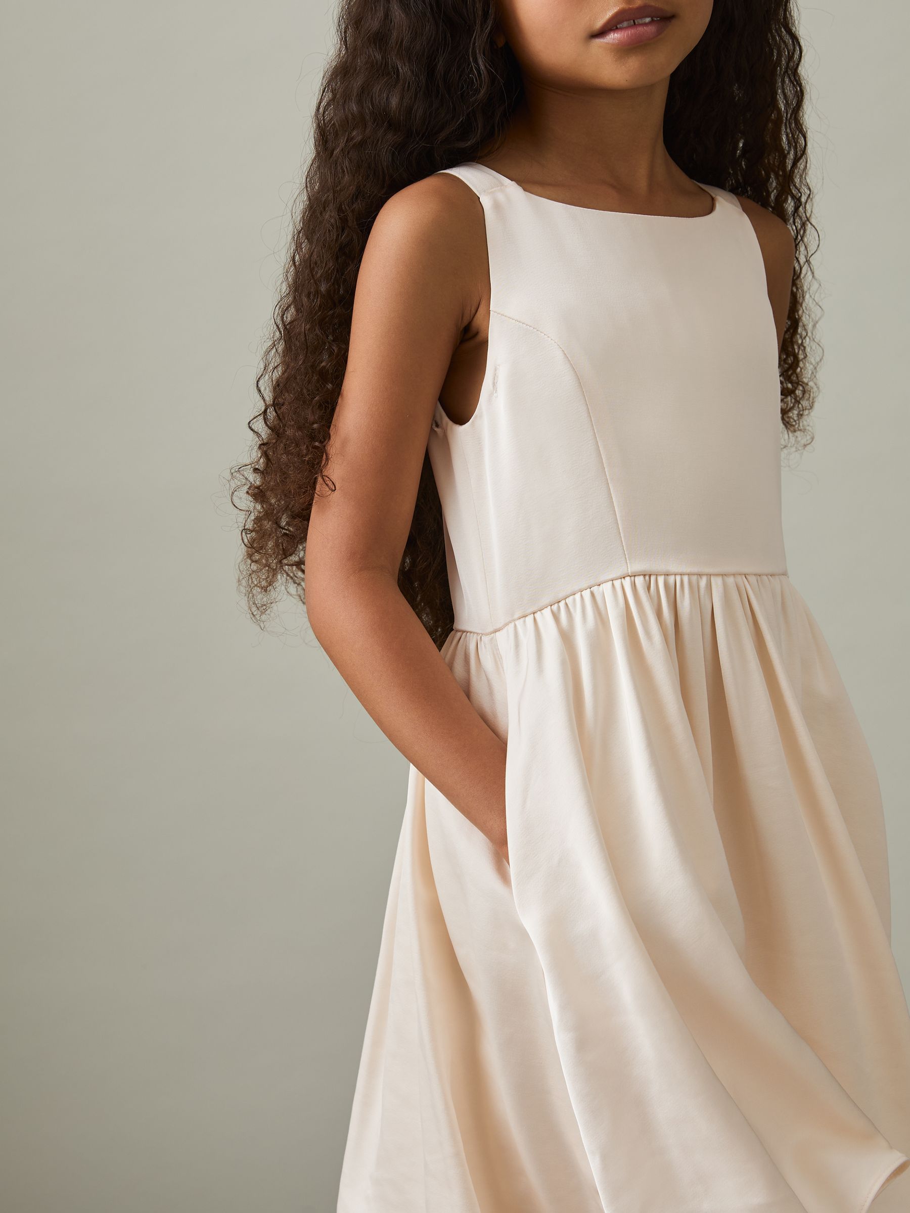 13-14 yrs Sateen Puff-Sleeve Bridesmaid Dress in Ivory