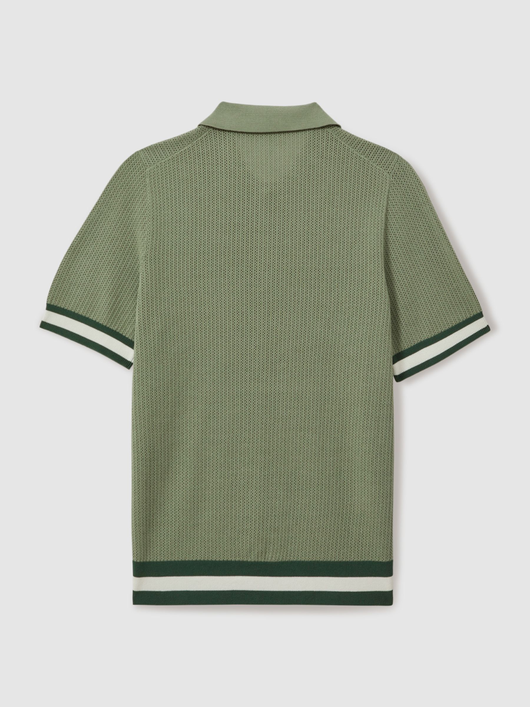Reiss | Ché Knitted Half-Button Polo Shirt in Sage Green