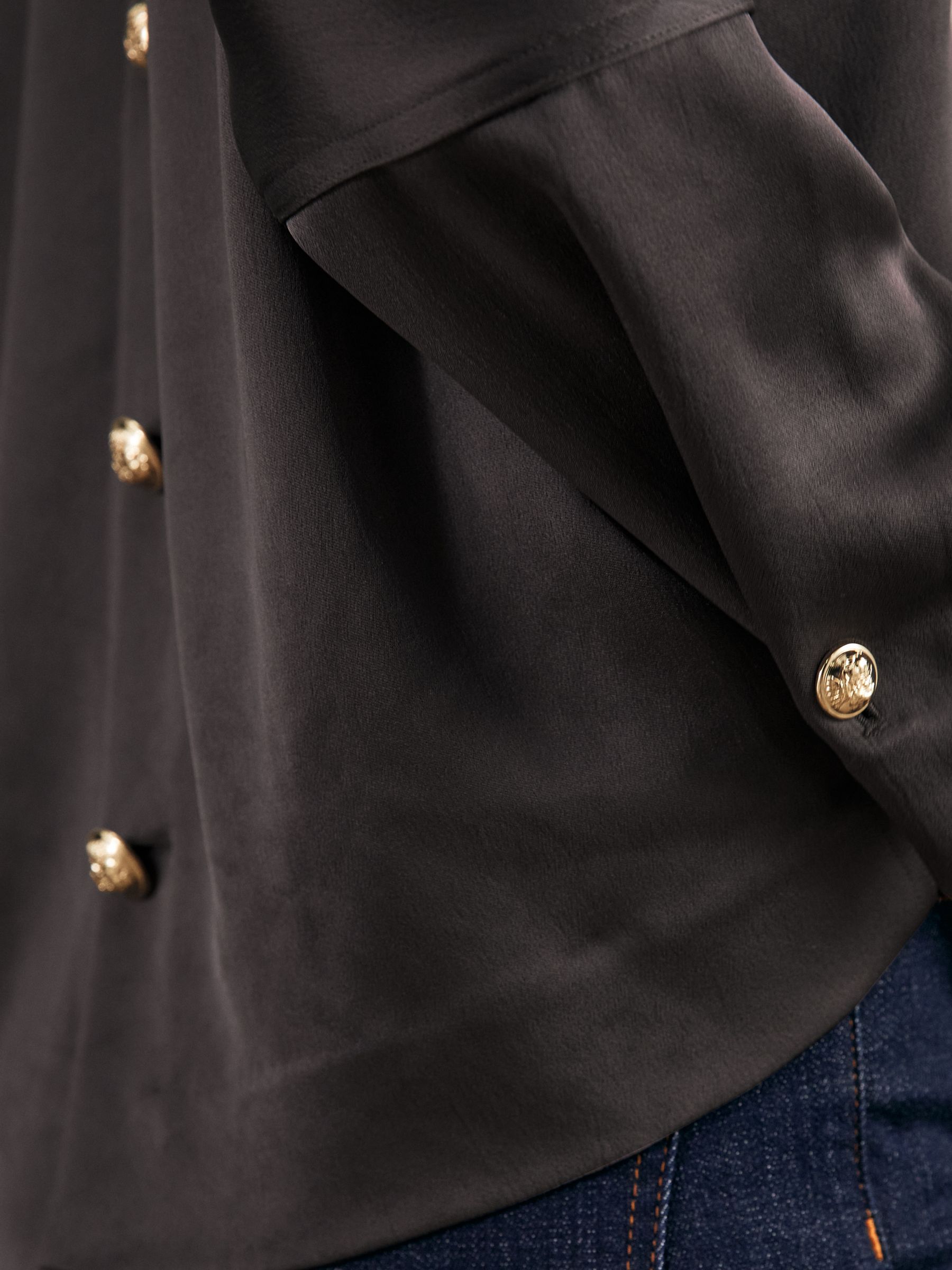 Satin Button-Back Long-Sleeve Top in Mauve