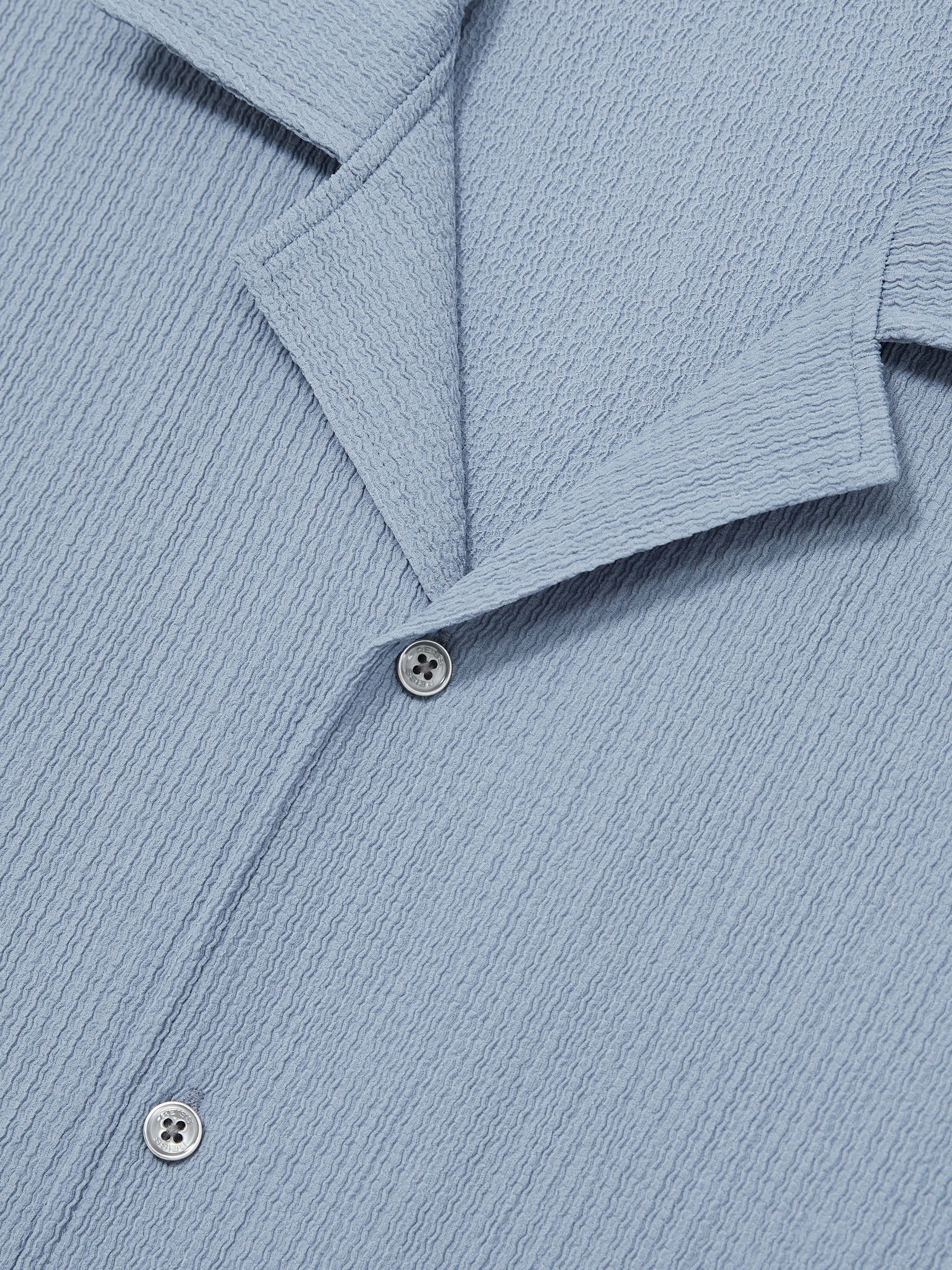 Textured Crepe Cuban Collar Shirt in Soft Blue