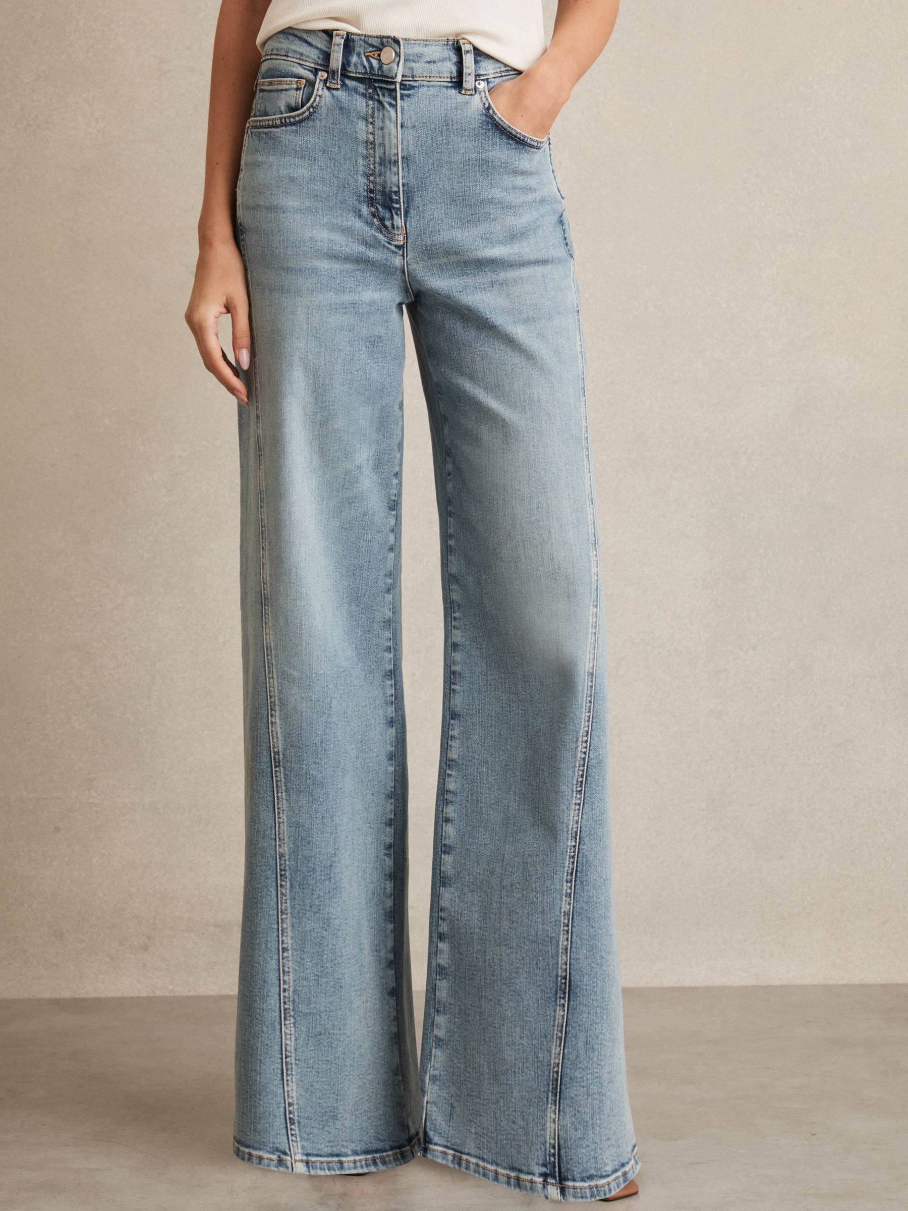 Petite Twist Seam Wide Leg Jeans in Light Blue