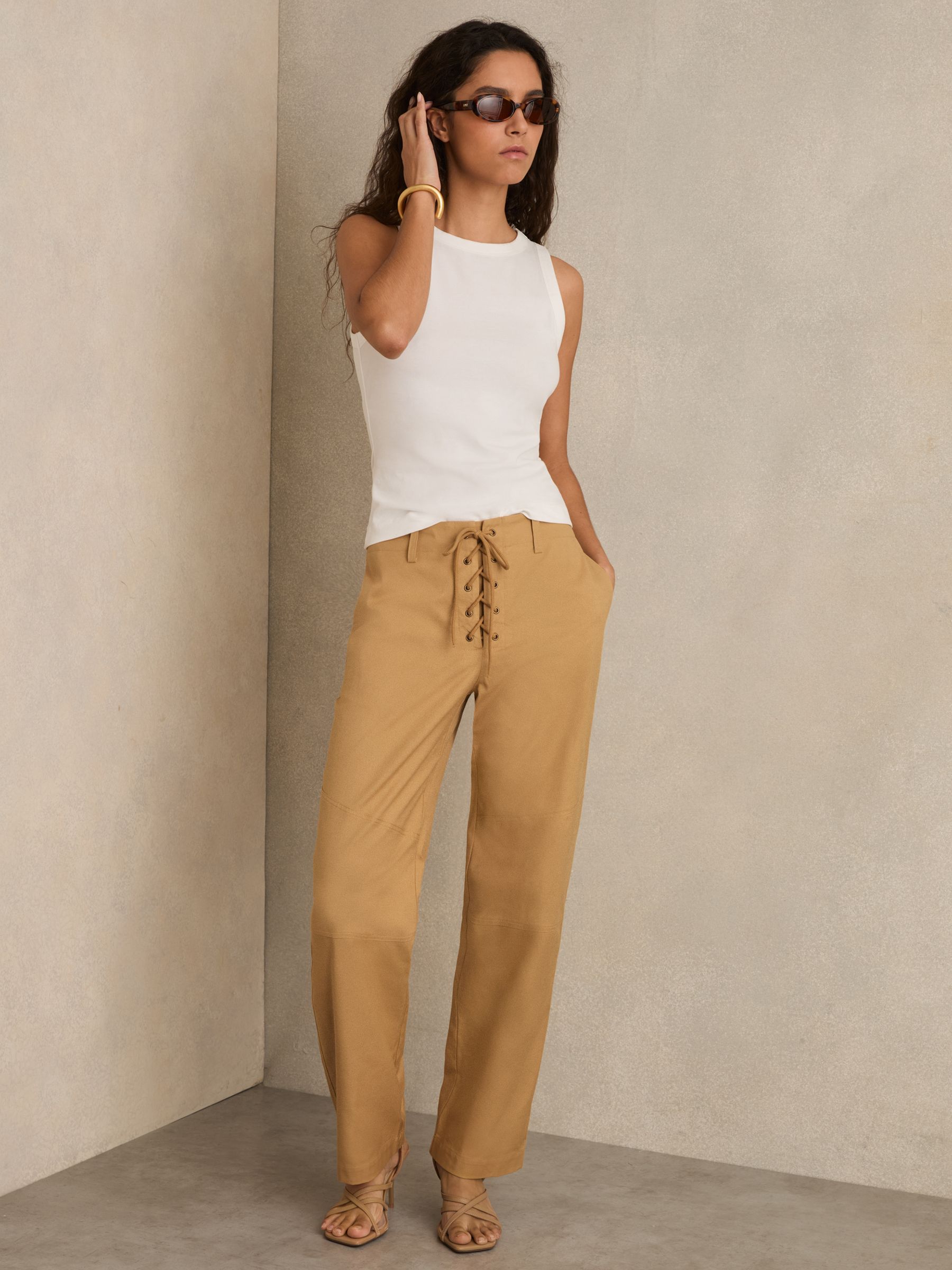 Lace-up Tapered Trousers in Tan