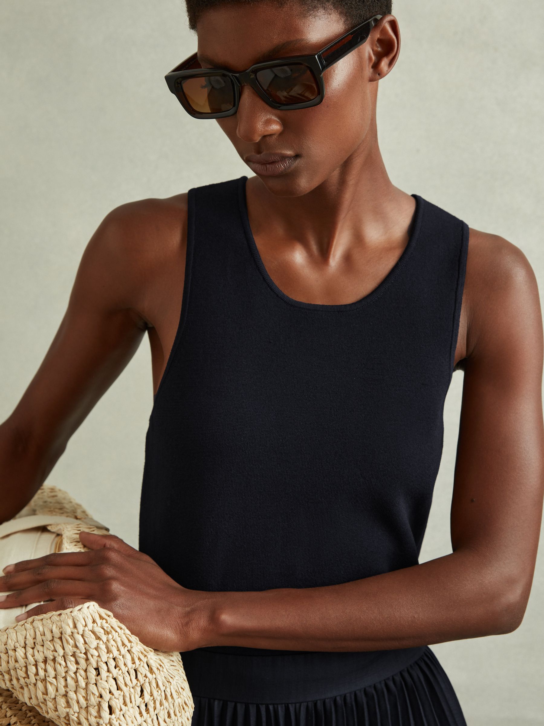 Knit Hybrid Midi Dress in Navy