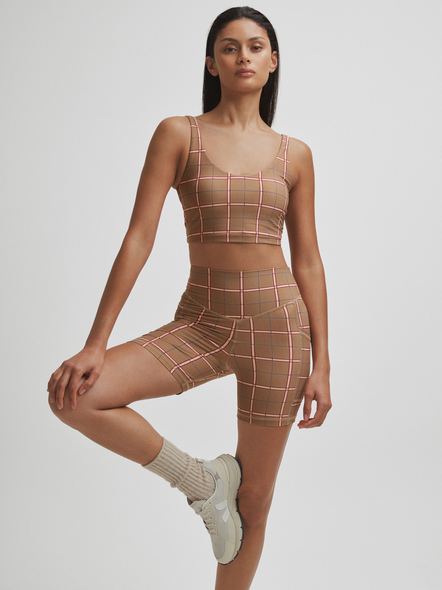 The Upside Check Spin Shorts in Brown Check