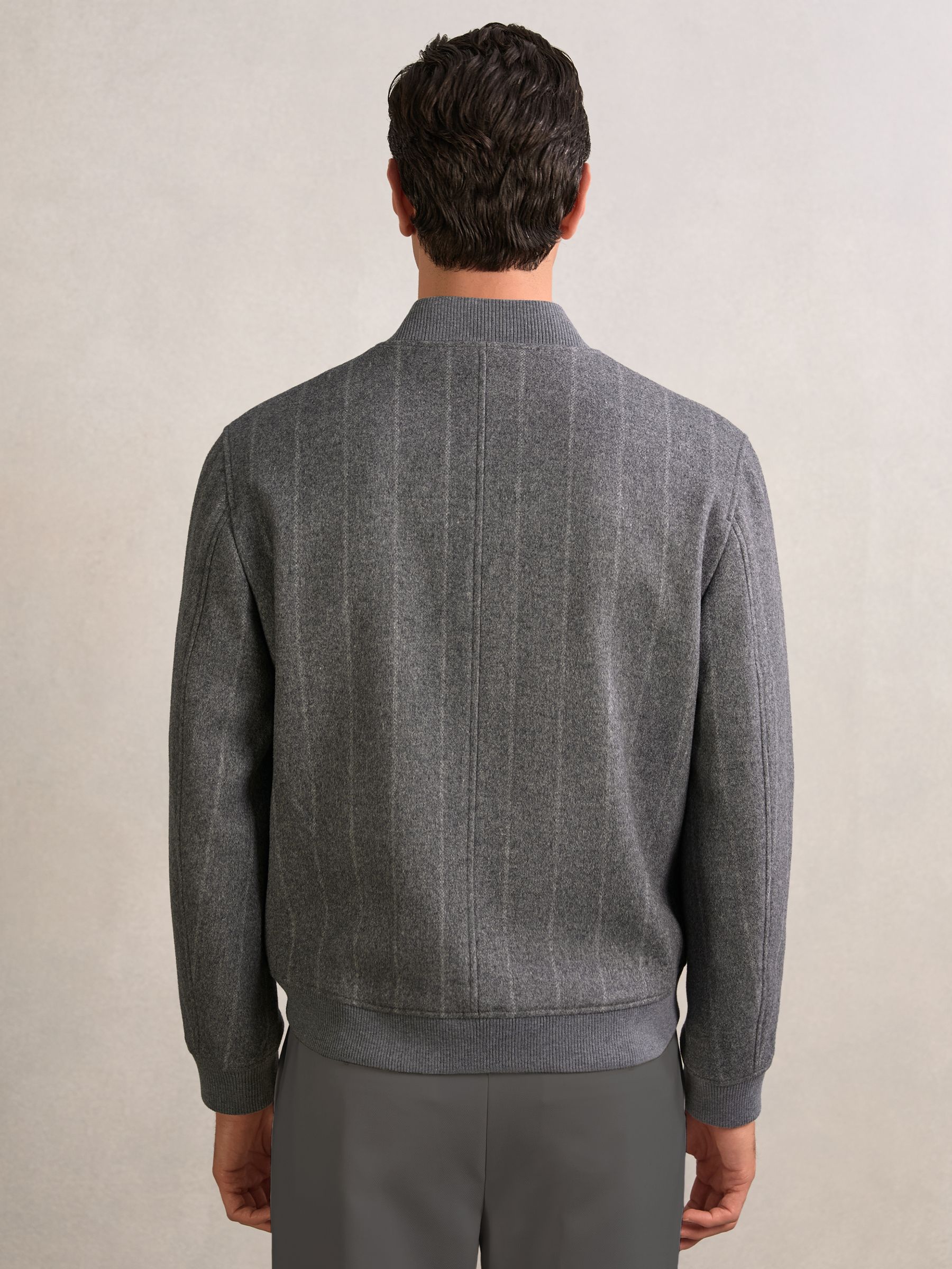Wool-Blend Chalk-Stripe Bomber Jacket in Grey