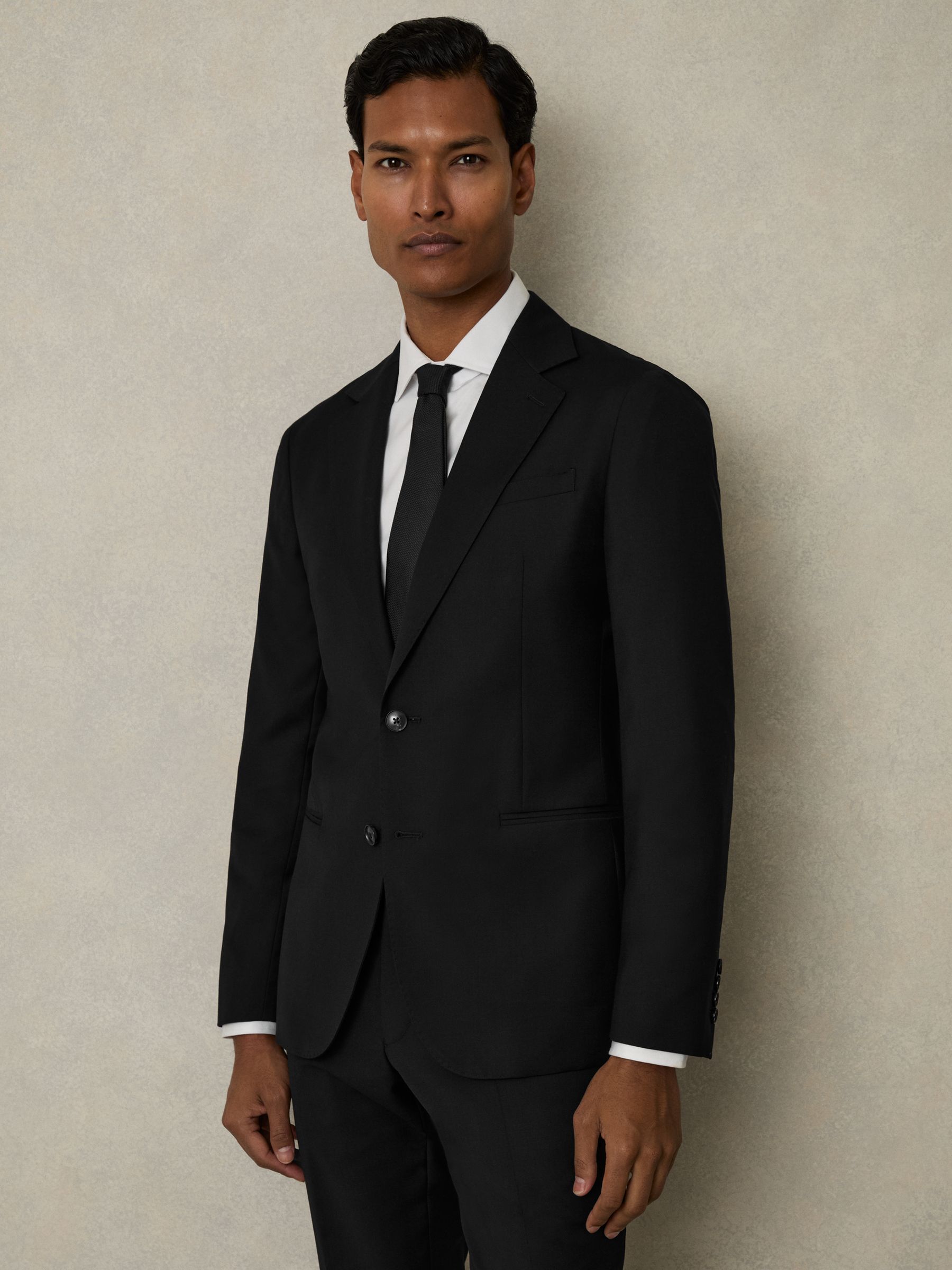 Slim-Fit Single Breasted Wool Suit Jacket in Black
