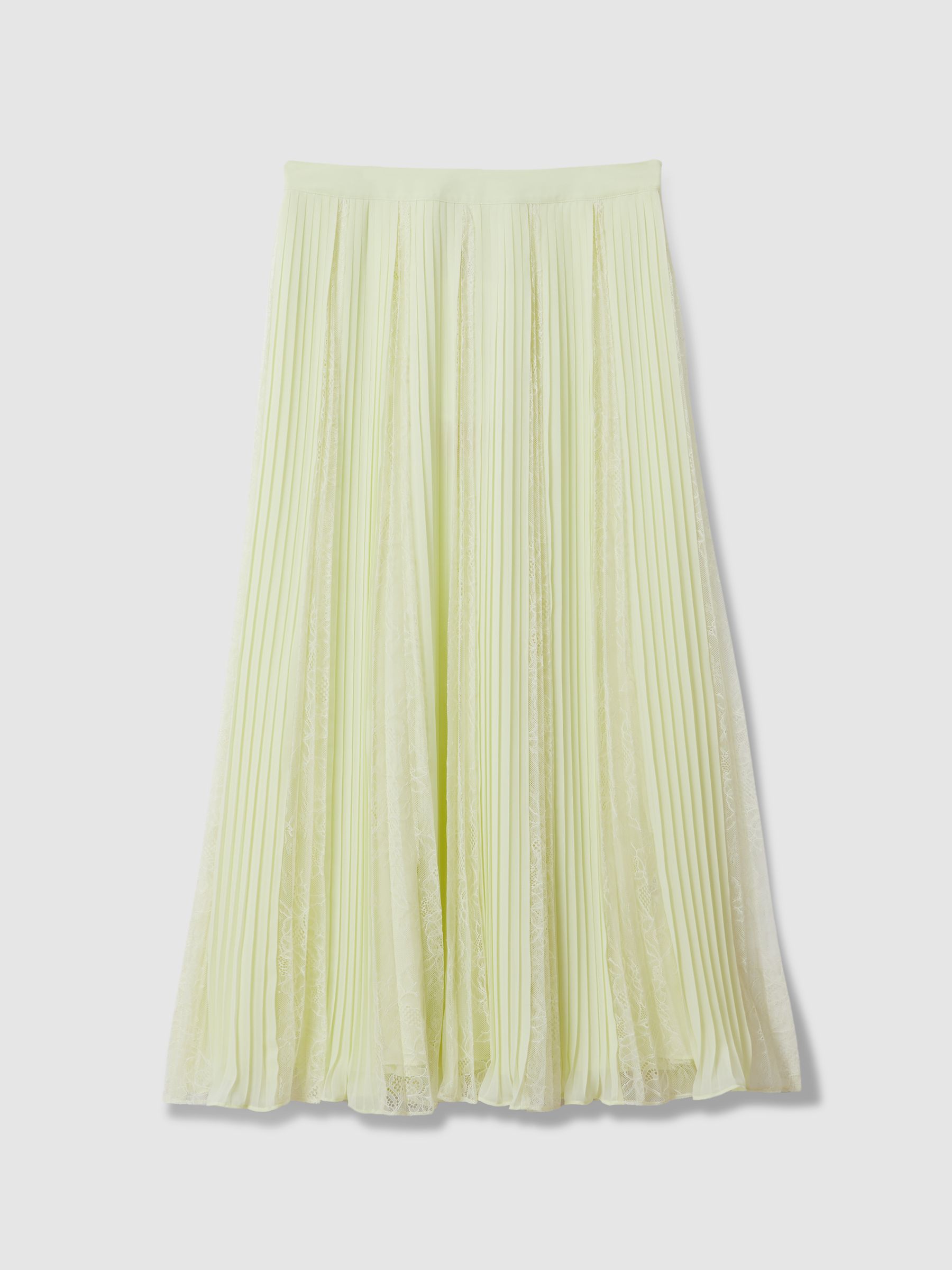 Florere Lace Pleated Midi Skirt in Pale Green
