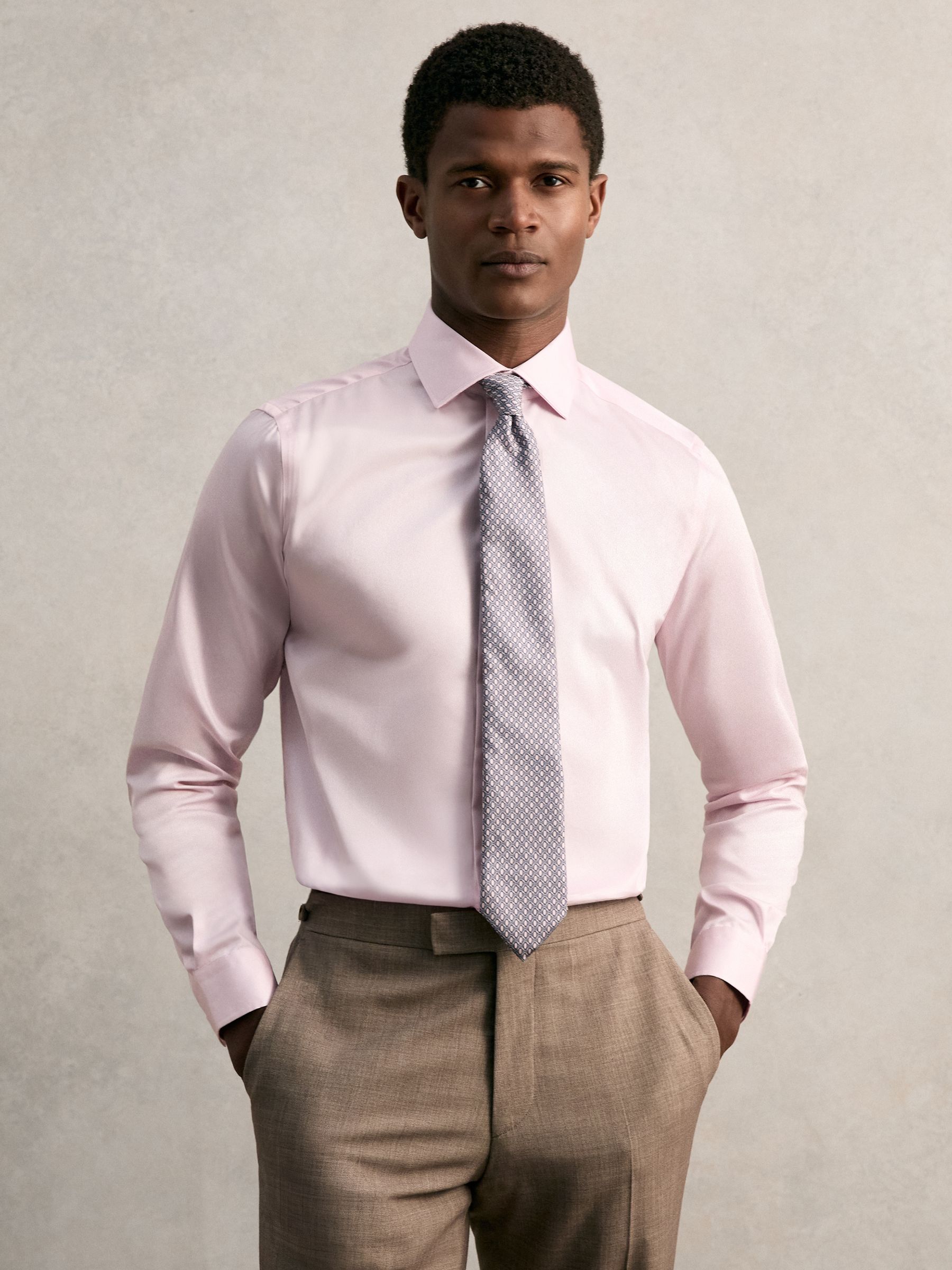 Regular Fit Cotton Sateen Shirt in Pink