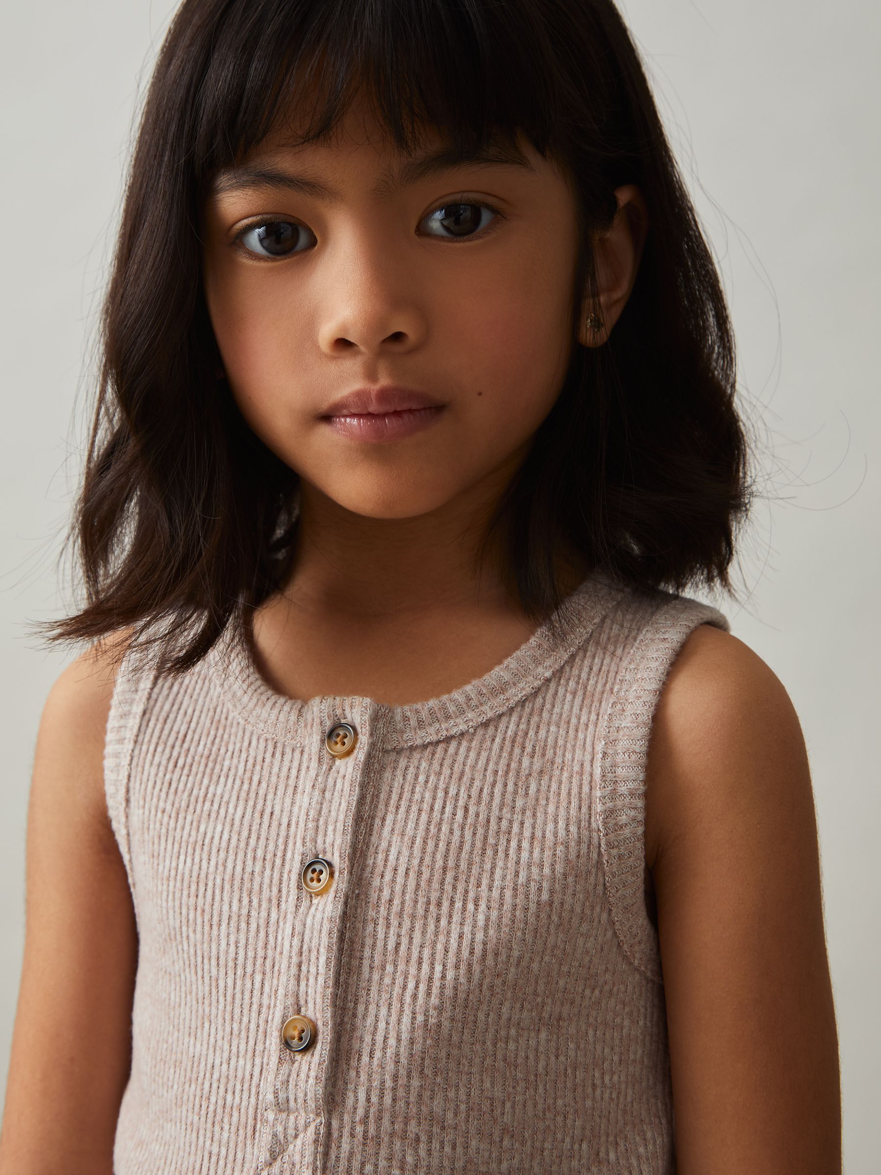 4-9 yrs Rib-Knit Button-Placket Vest in Mink