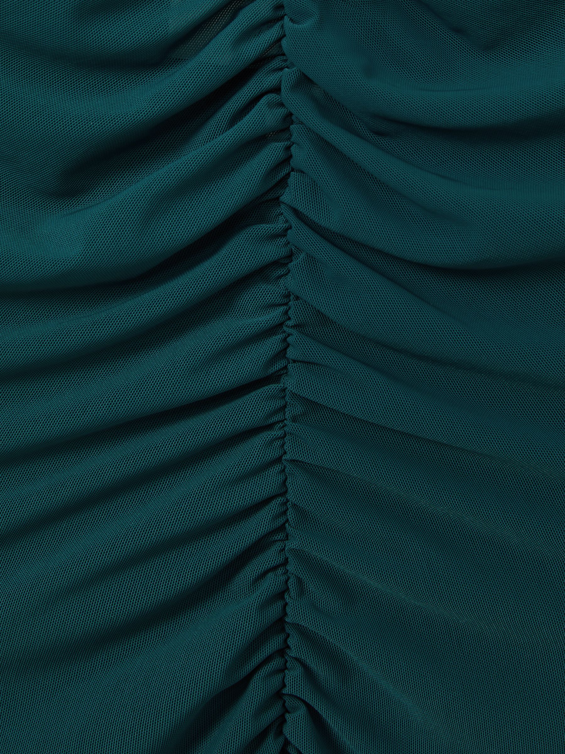 Mesh Ruched Midi Dress in Teal
