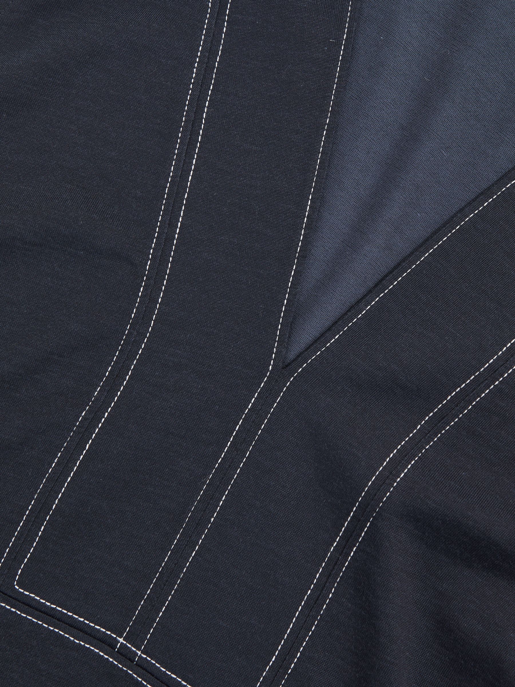 Cotton-Blend Collared Sleeveless Top in Navy/Ivory