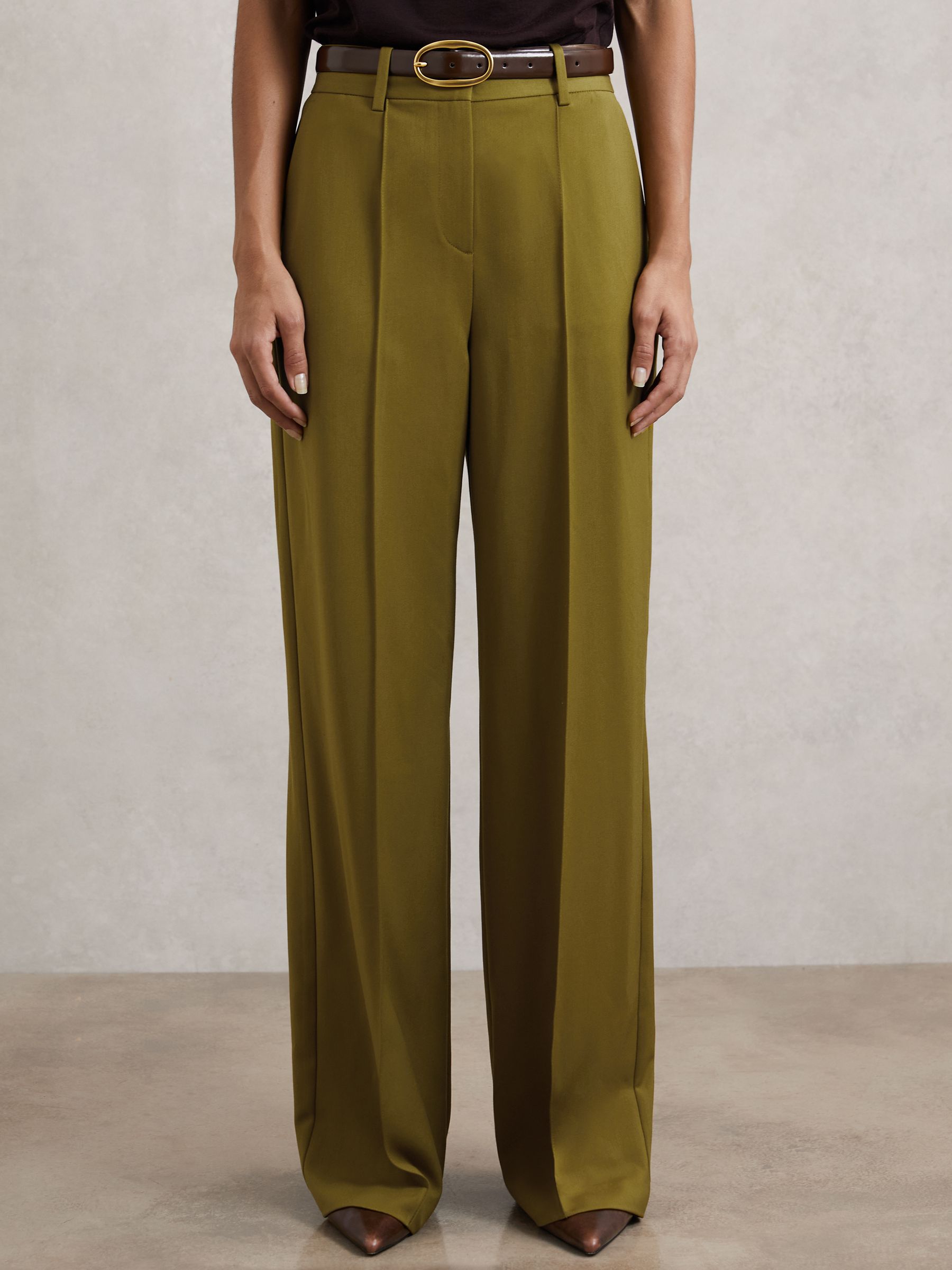 Wide-Leg Pintuck Trousers in Green