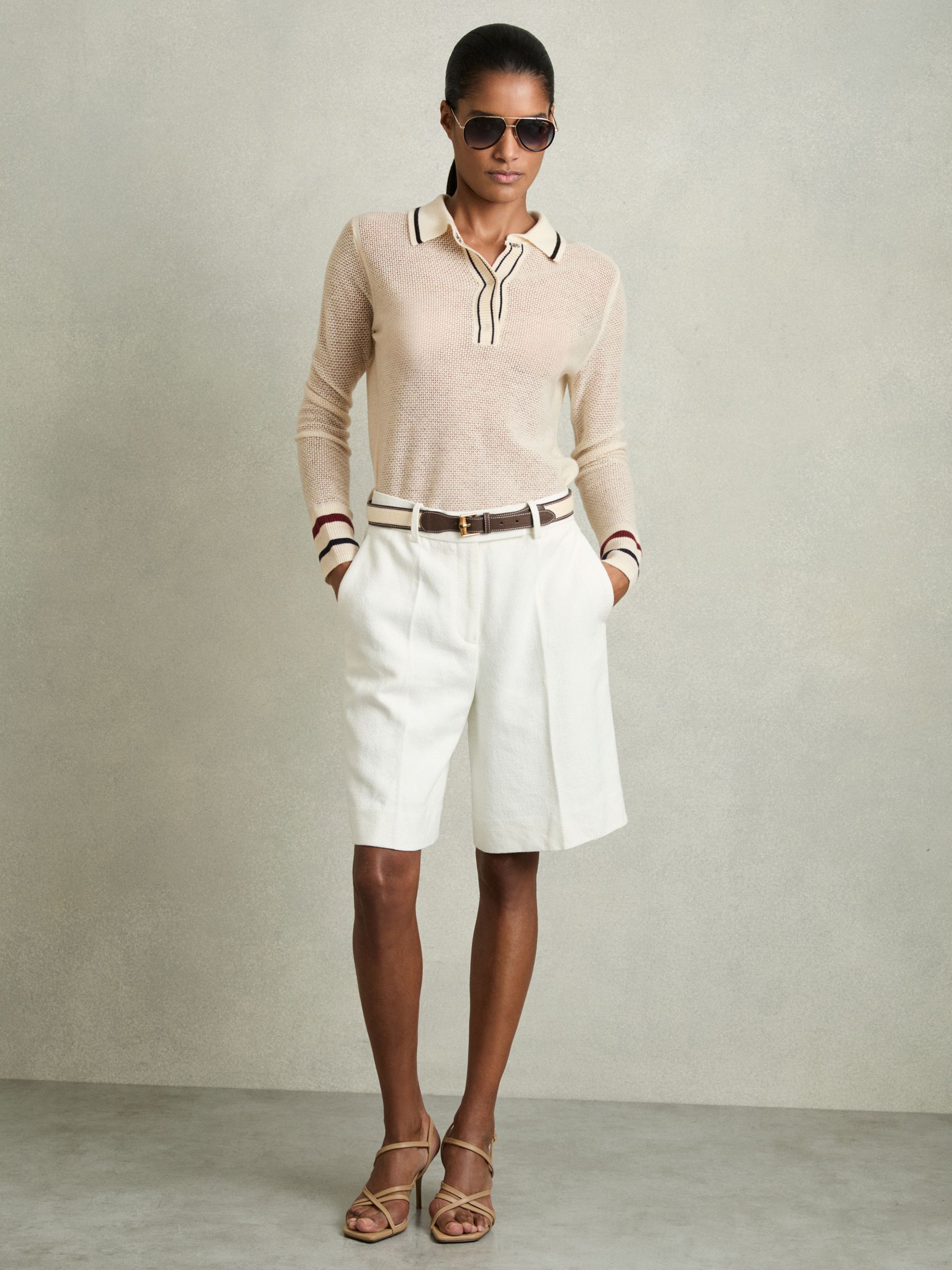 Wool-Cashmere Tipped Polo Jumper in Neutral