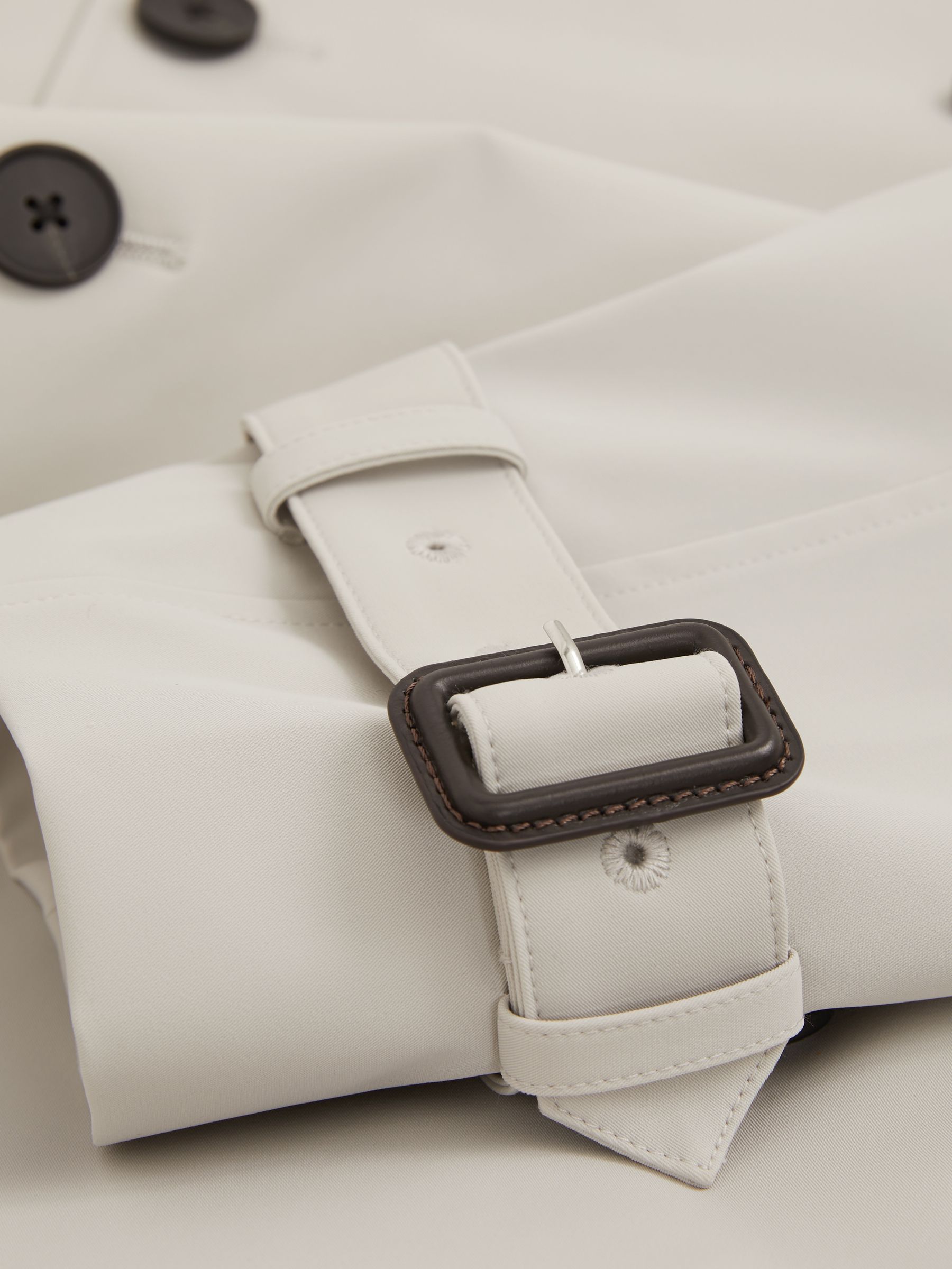 Double Breasted Long Trench Coat in Stone